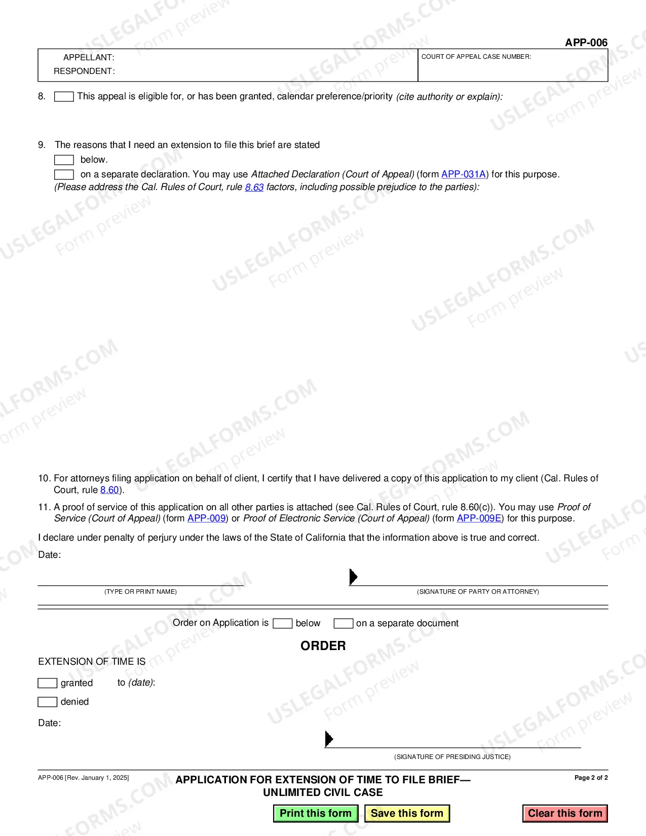 Preview Good Cause Declaration And Order For Extension Of Time To File