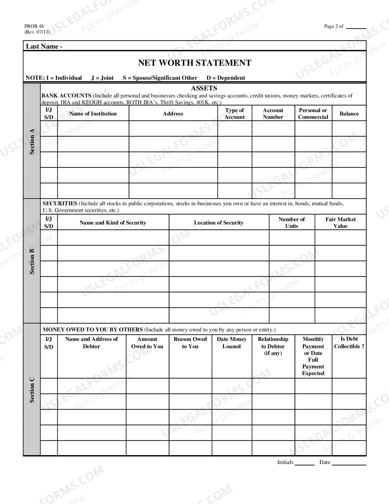Preview Net Worth Statement