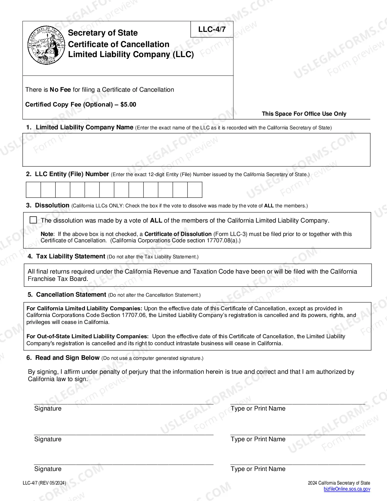 Preview Certificate Of Cancellation