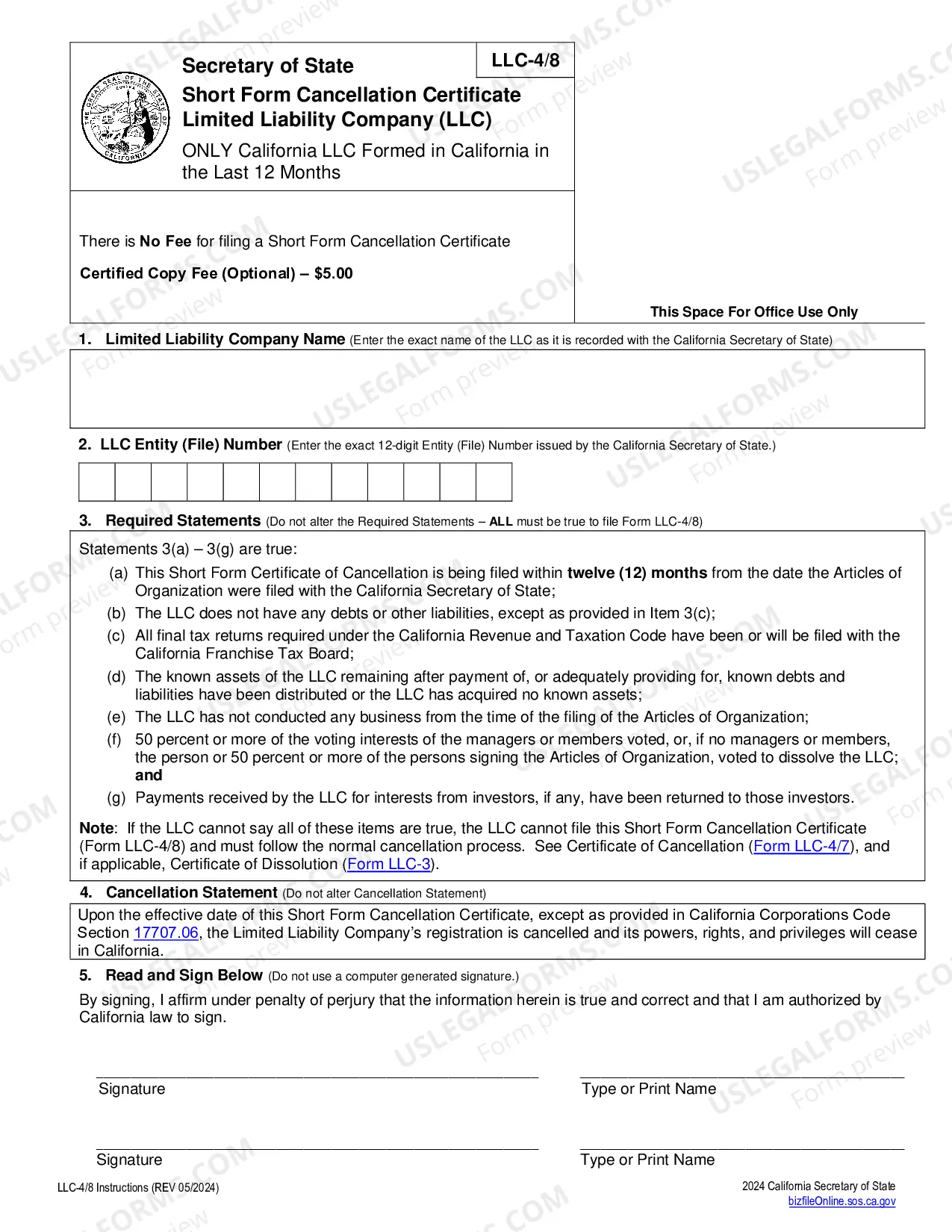 Preview Certificate Of Cancellation