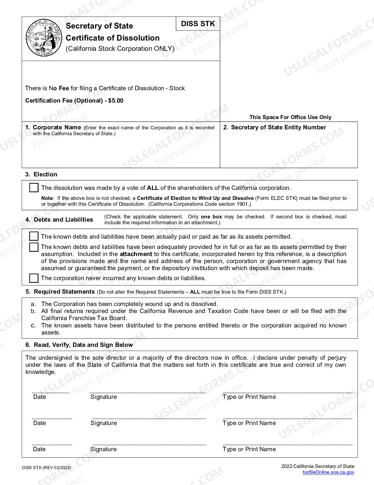 Preview Certificate Of Dissolution