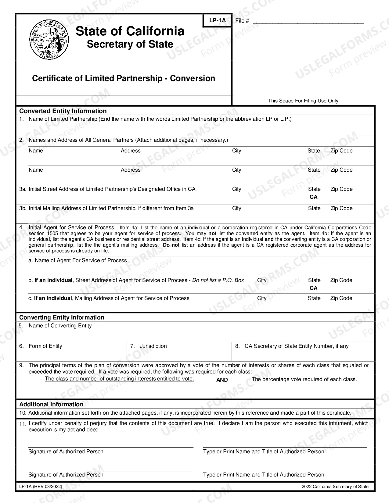 Preview Certificate Of Limited Partnership Conversion