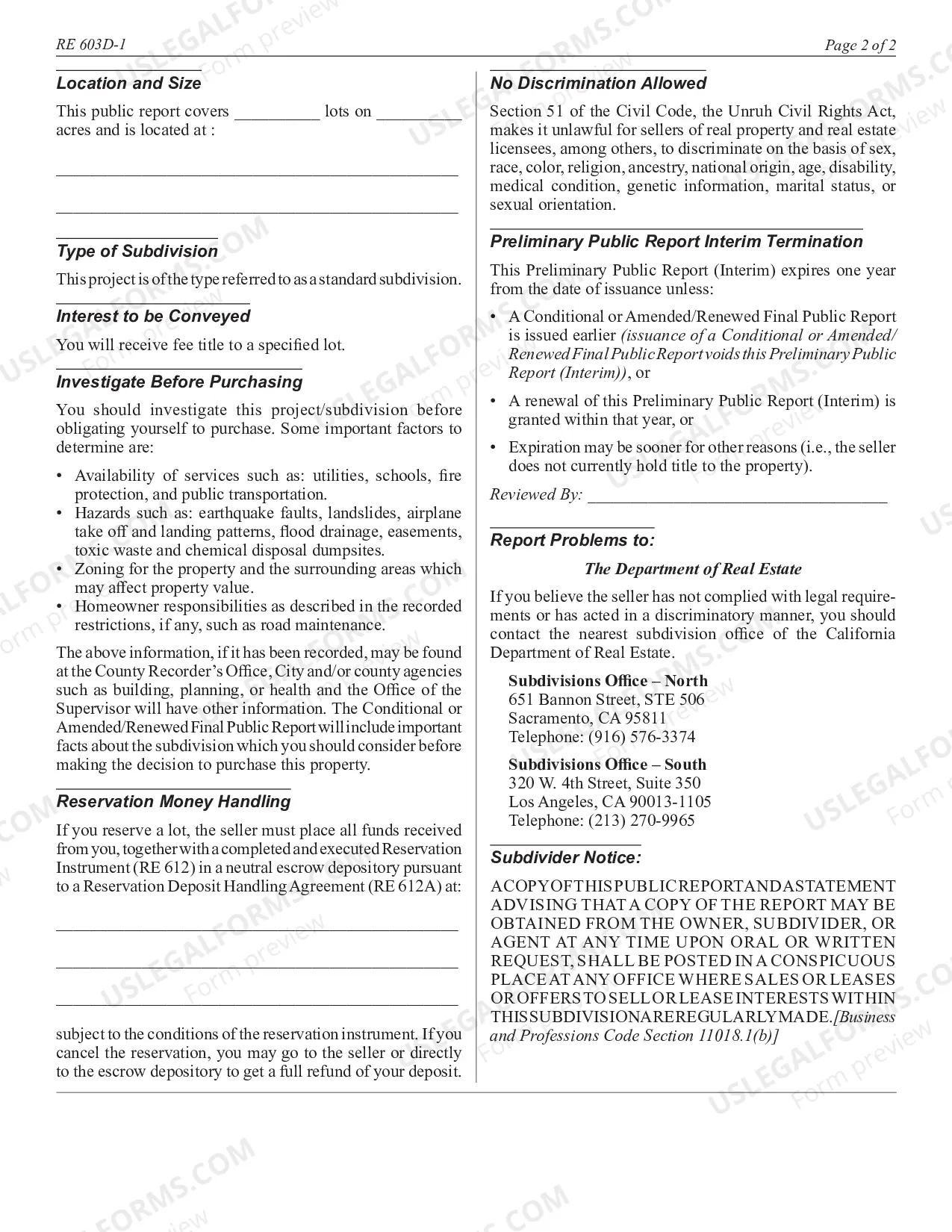 Preview Interim Subdivision Public Report