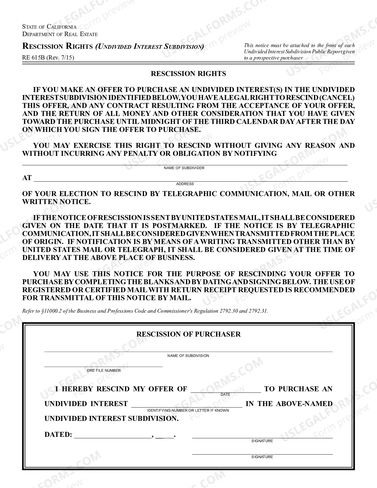 Preview Rescission Rights (Time-Share)