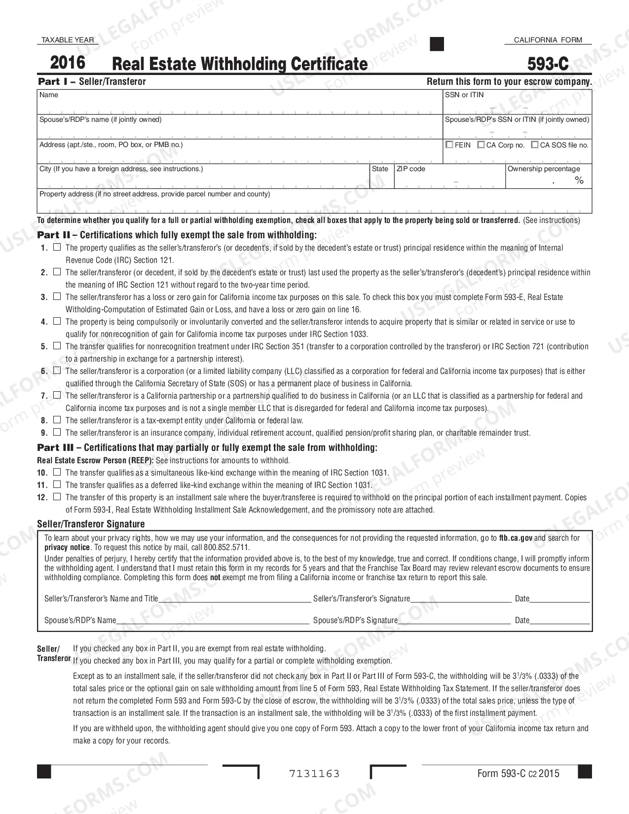 Preview Real Estate Withholding Certificate (2016)