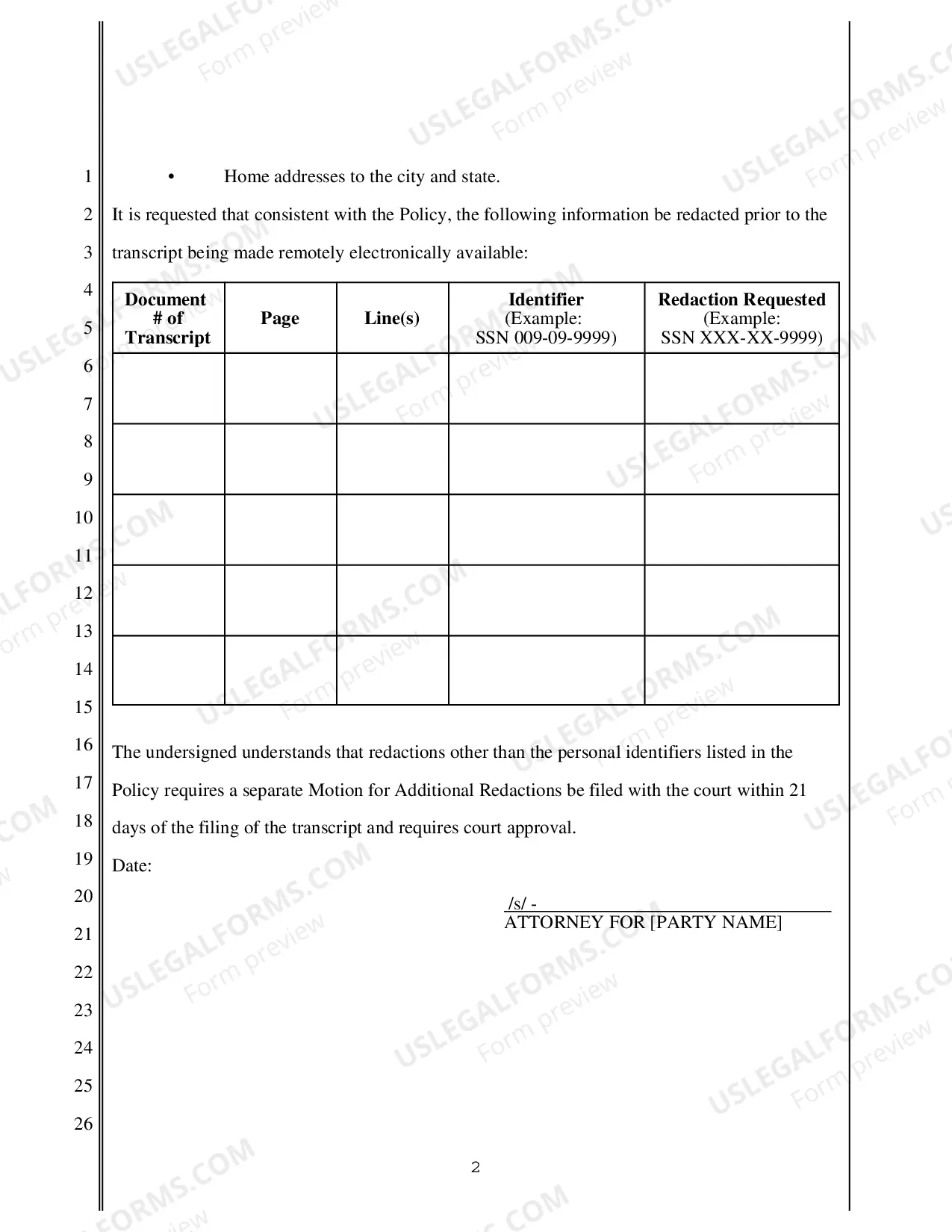 Preview Redaction Request