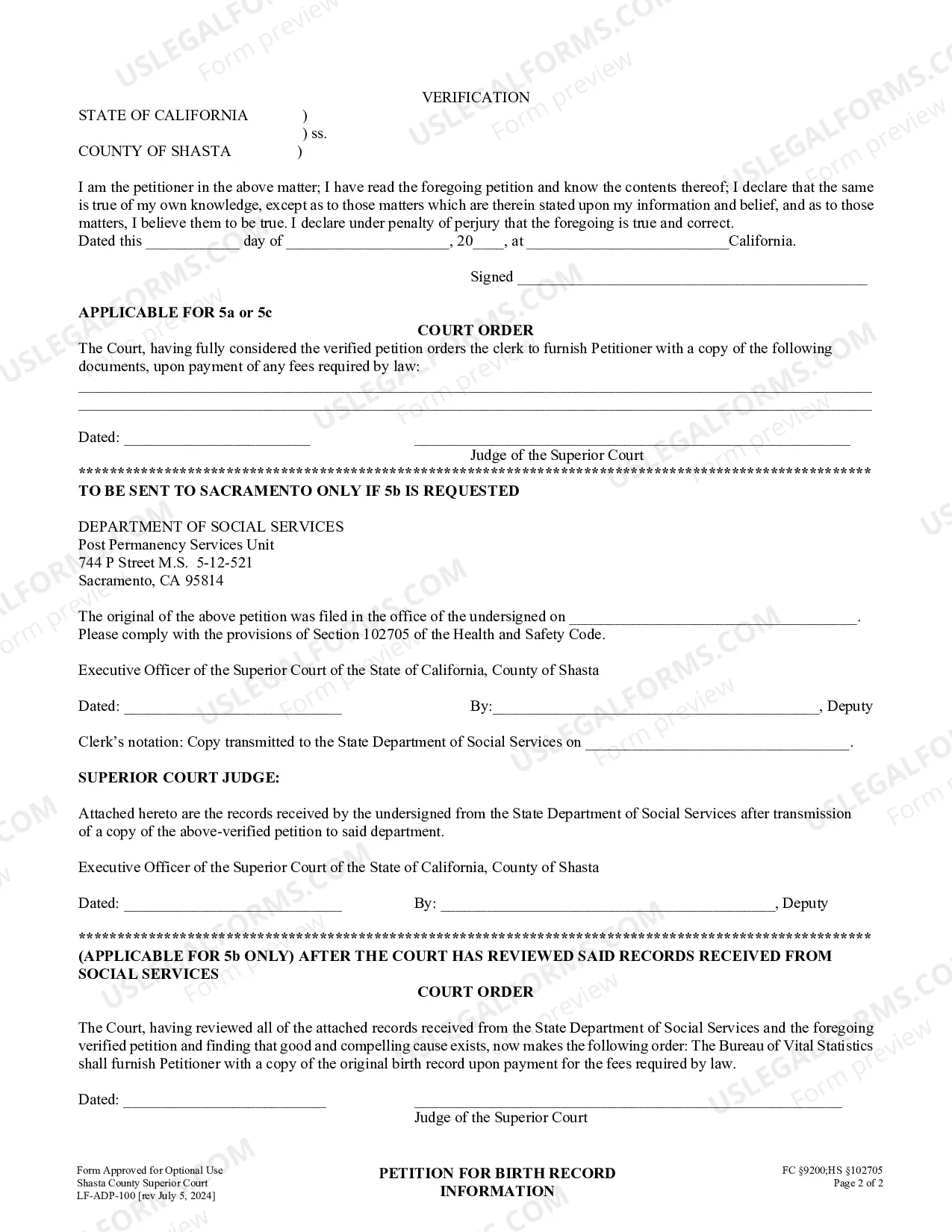 Preview Petition For Birth Record Information