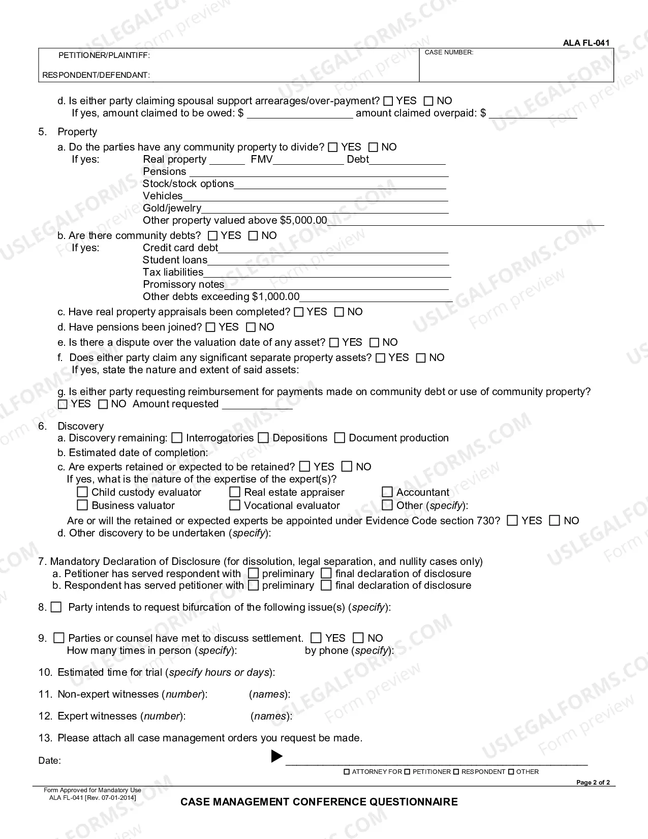Preview Case Management Conference Questionnaire