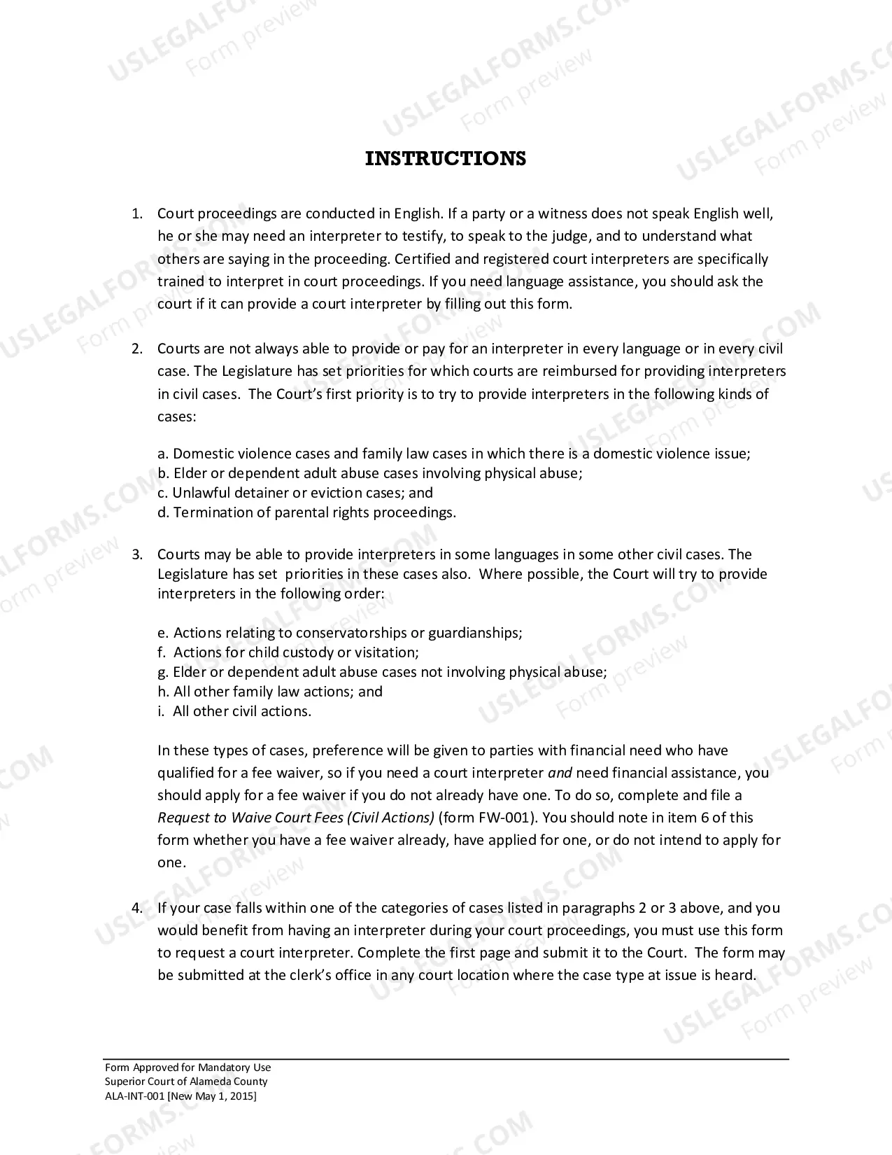 Preview Interpreter Request Form (Civil-Family)