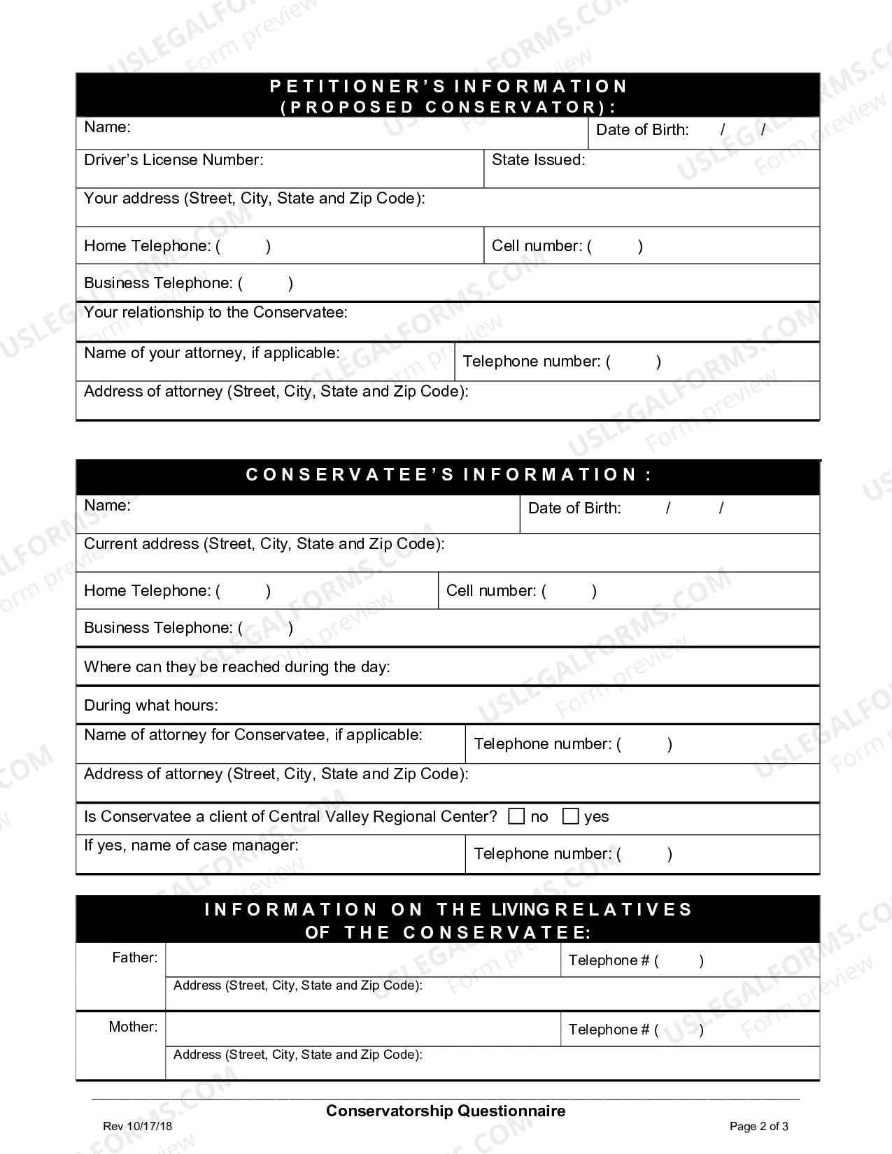 Preview Conservatorship Questionnaire