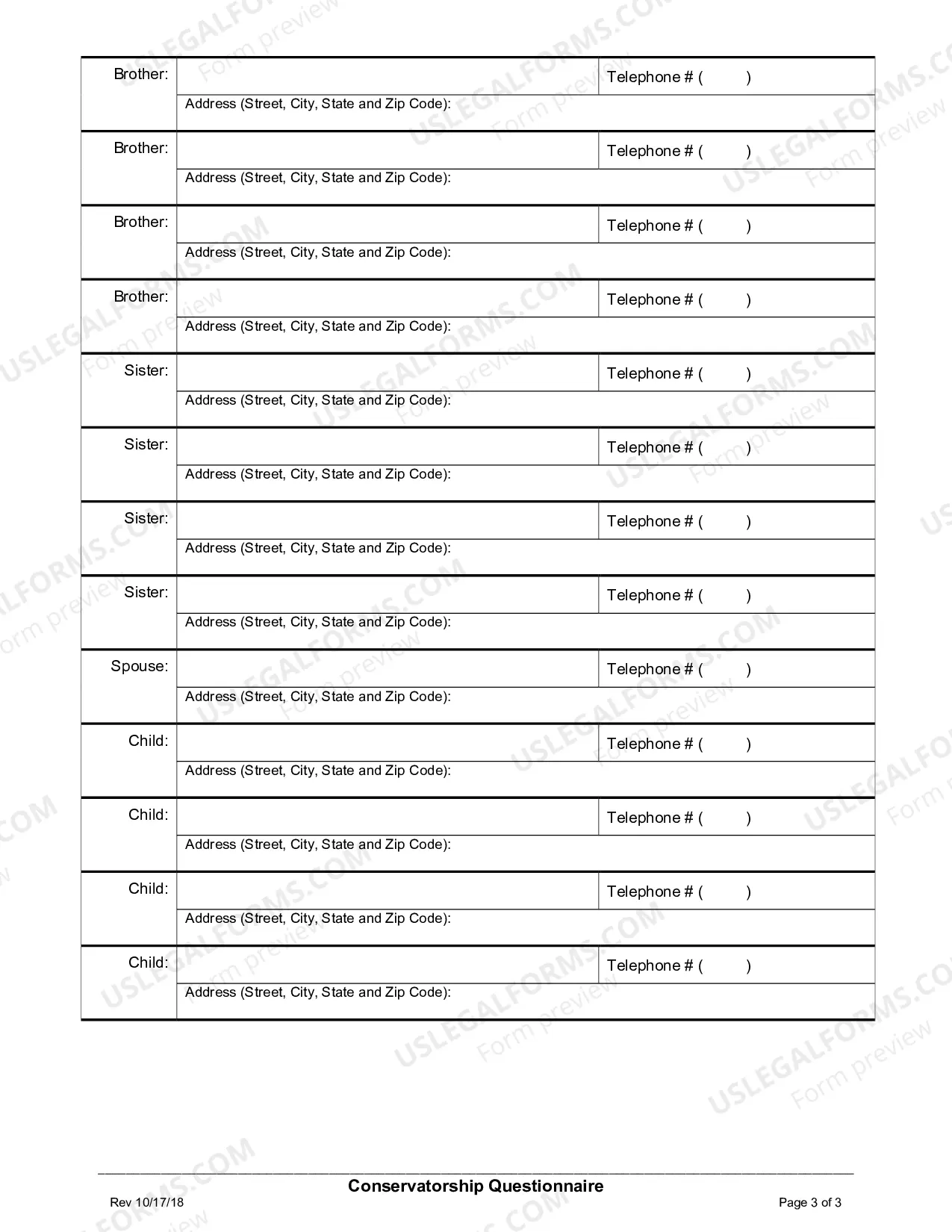 Preview Conservatorship Questionnaire
