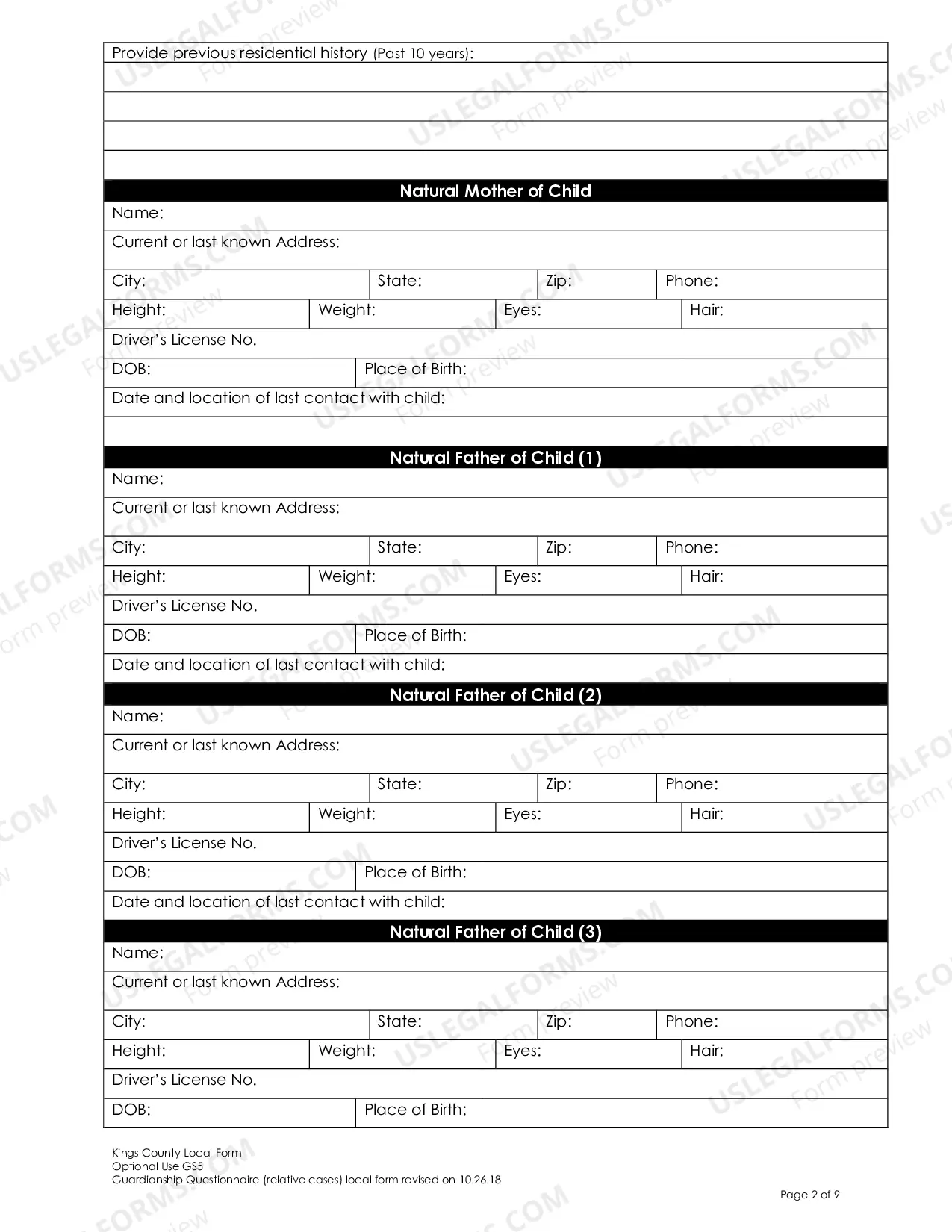 Preview Guardianship Questionnaire (Relative Cases)