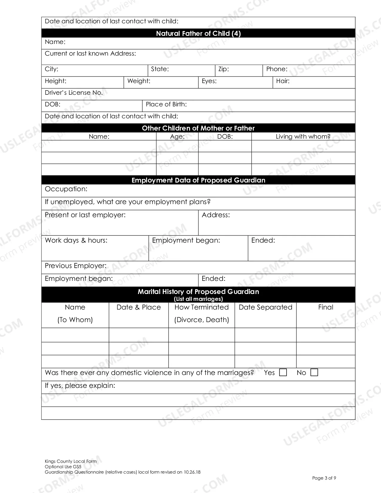 Preview Guardianship Questionnaire (Relative Cases)