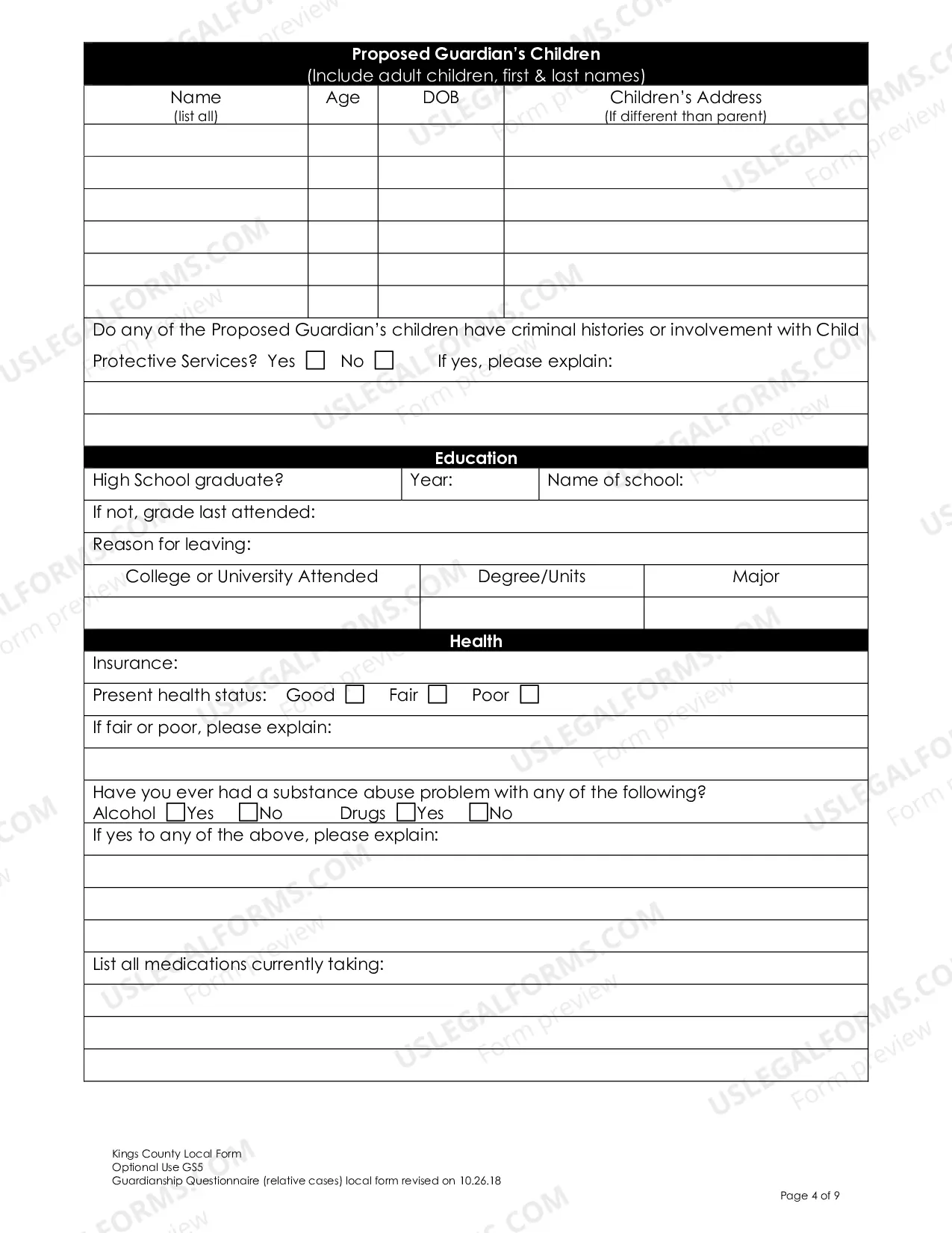 Preview Guardianship Questionnaire (Relative Cases)