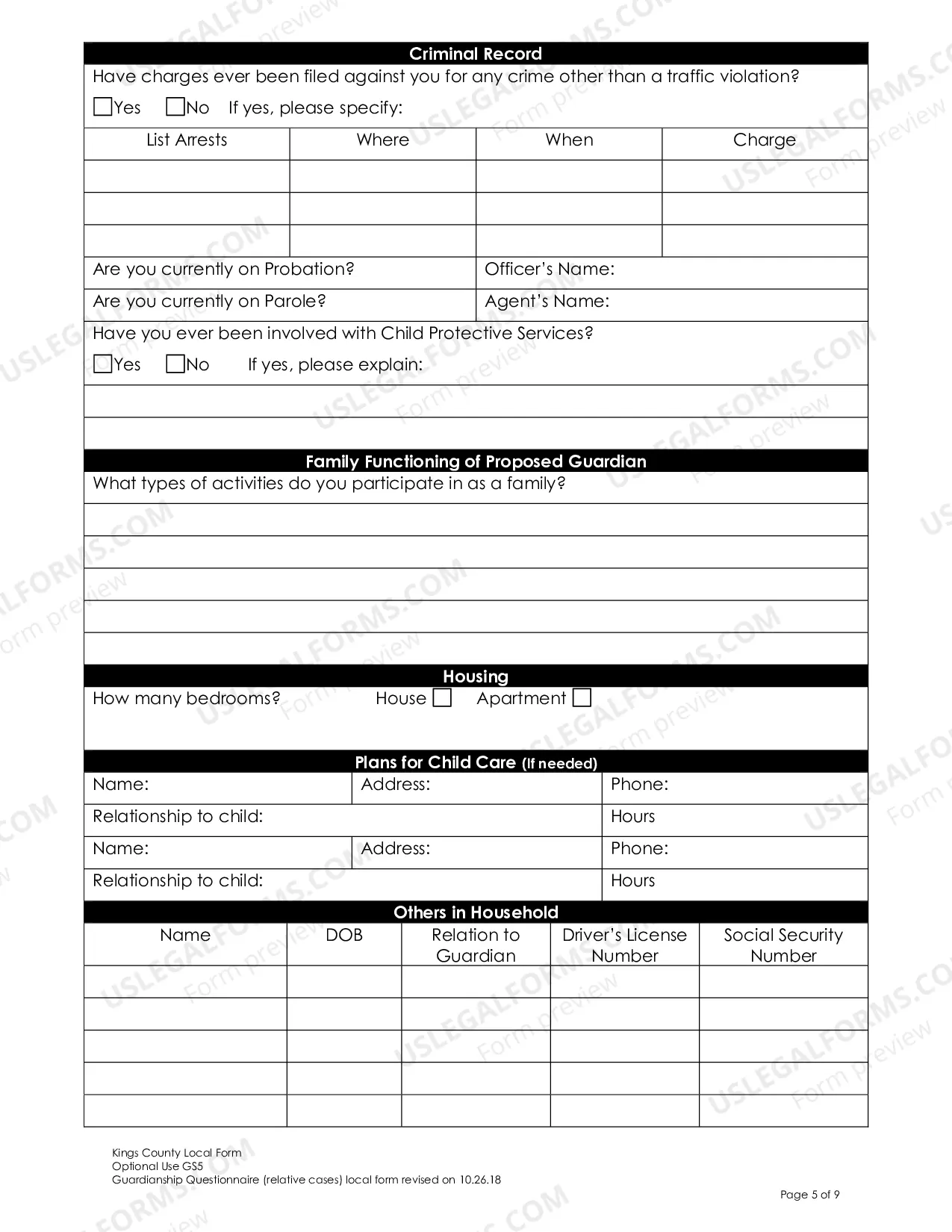 Preview Guardianship Questionnaire (Relative Cases)