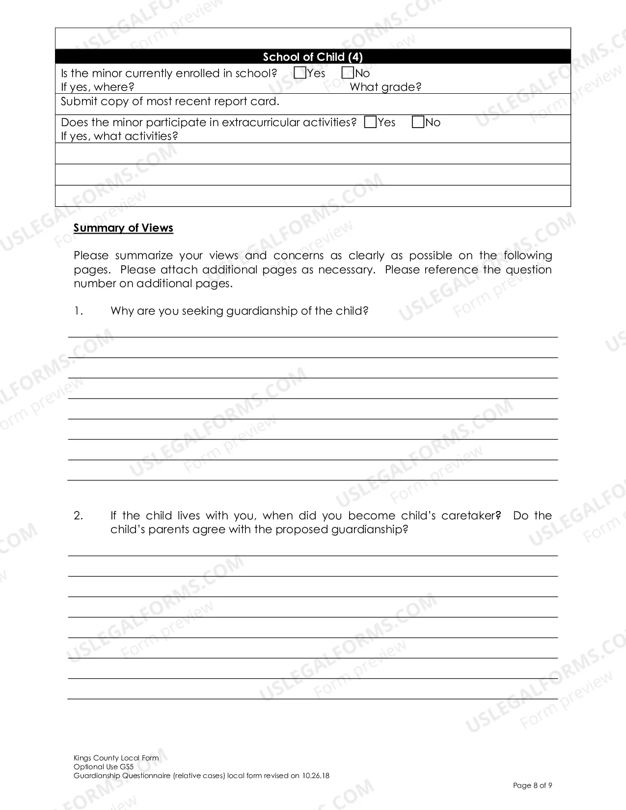 Preview Guardianship Questionnaire (Relative Cases)