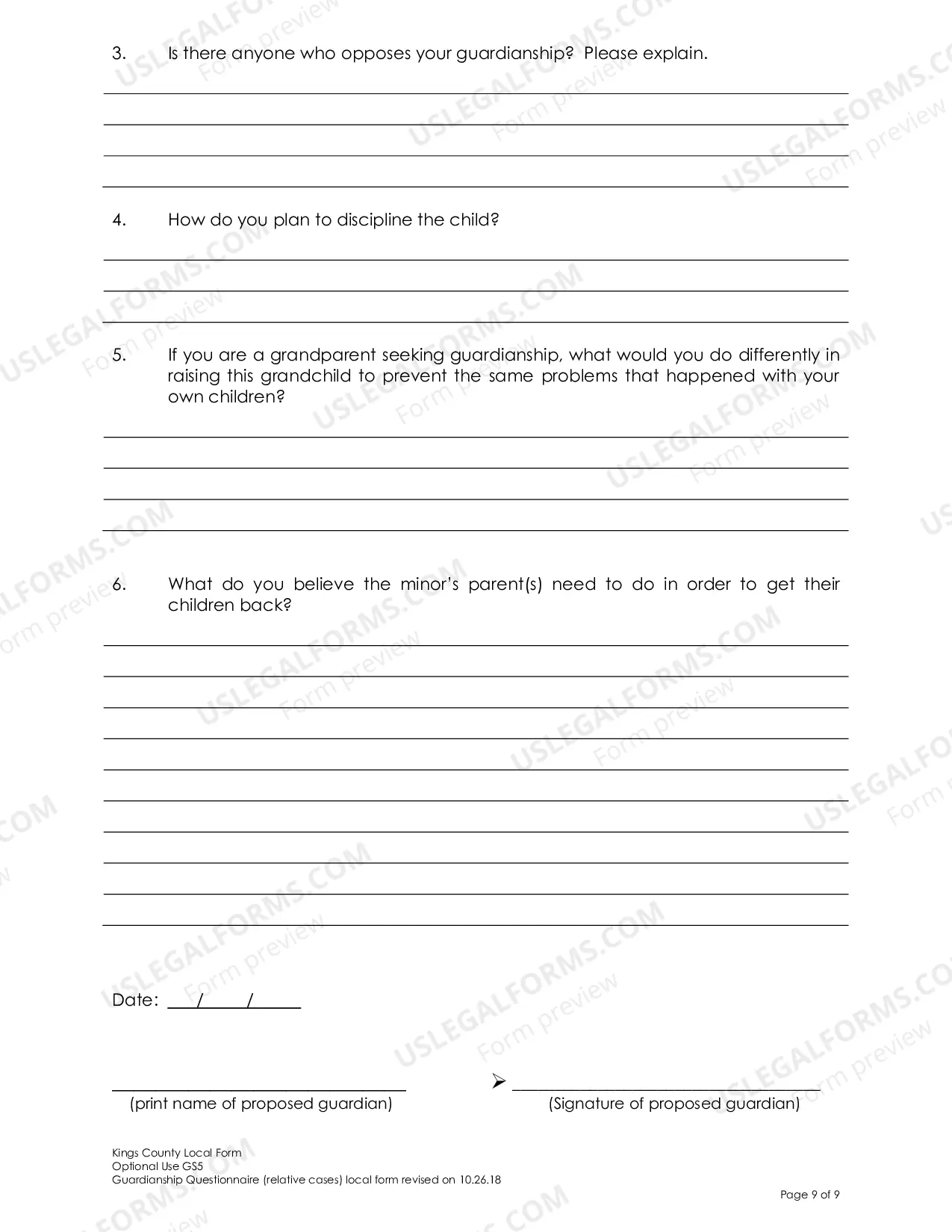 Preview Guardianship Questionnaire (Relative Cases)