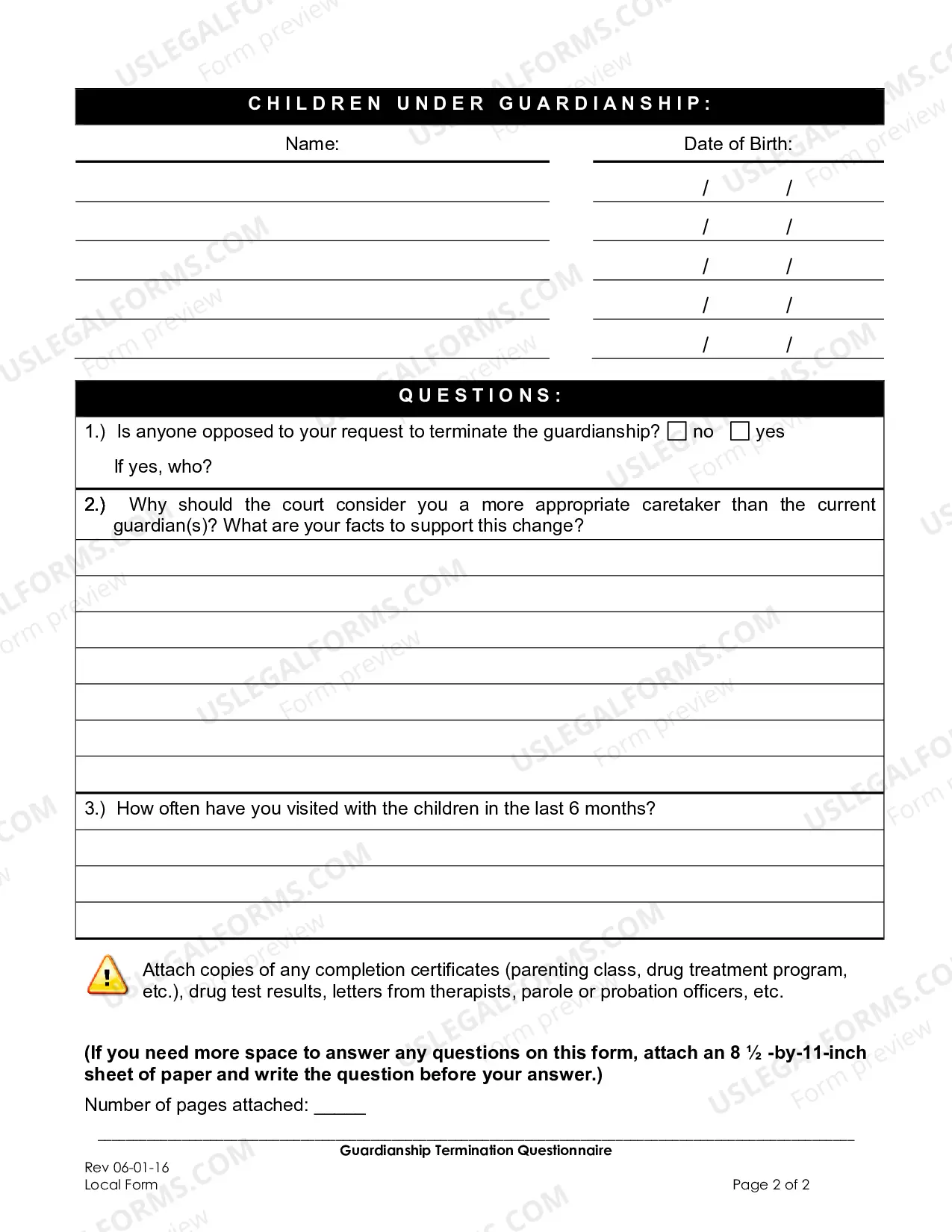 Preview Guardianship Termination Questionnaire
