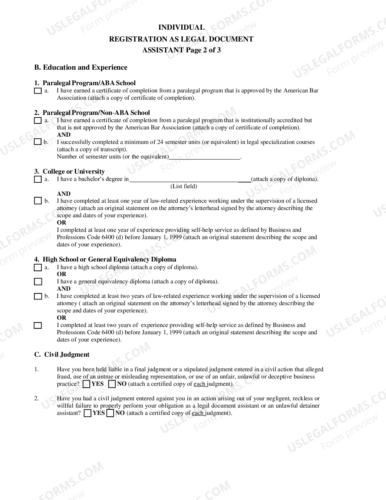 Preview Individual Registration As Legal Document Assistant