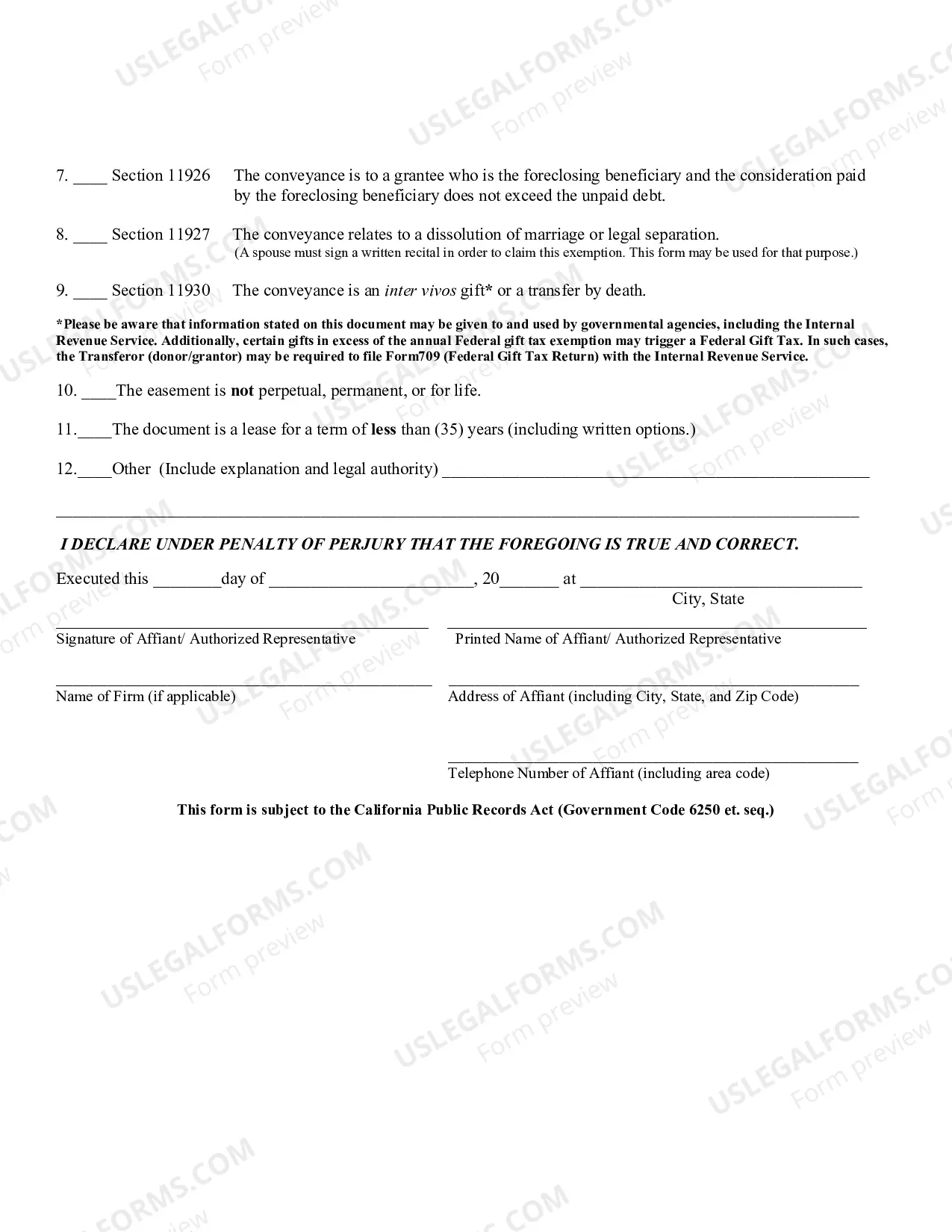 Preview Transfer Tax Affidavit (Merced)