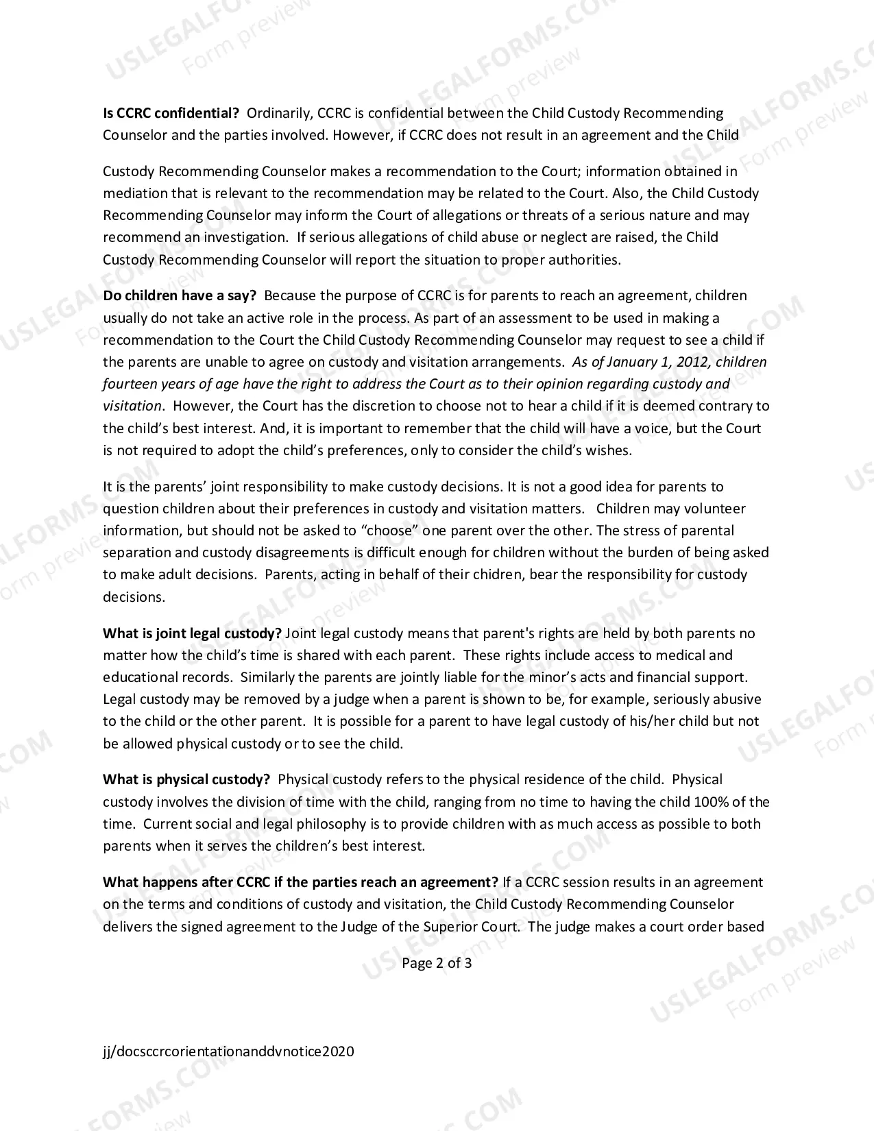 Preview Child Custody Recommending Counseling Intake Form (CCRC Intake Packet)