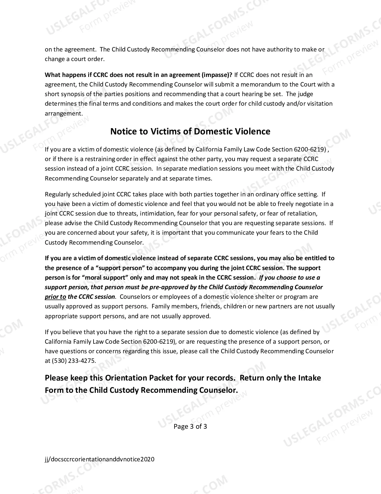 Preview Child Custody Recommending Counseling Intake Form (CCRC Intake Packet)