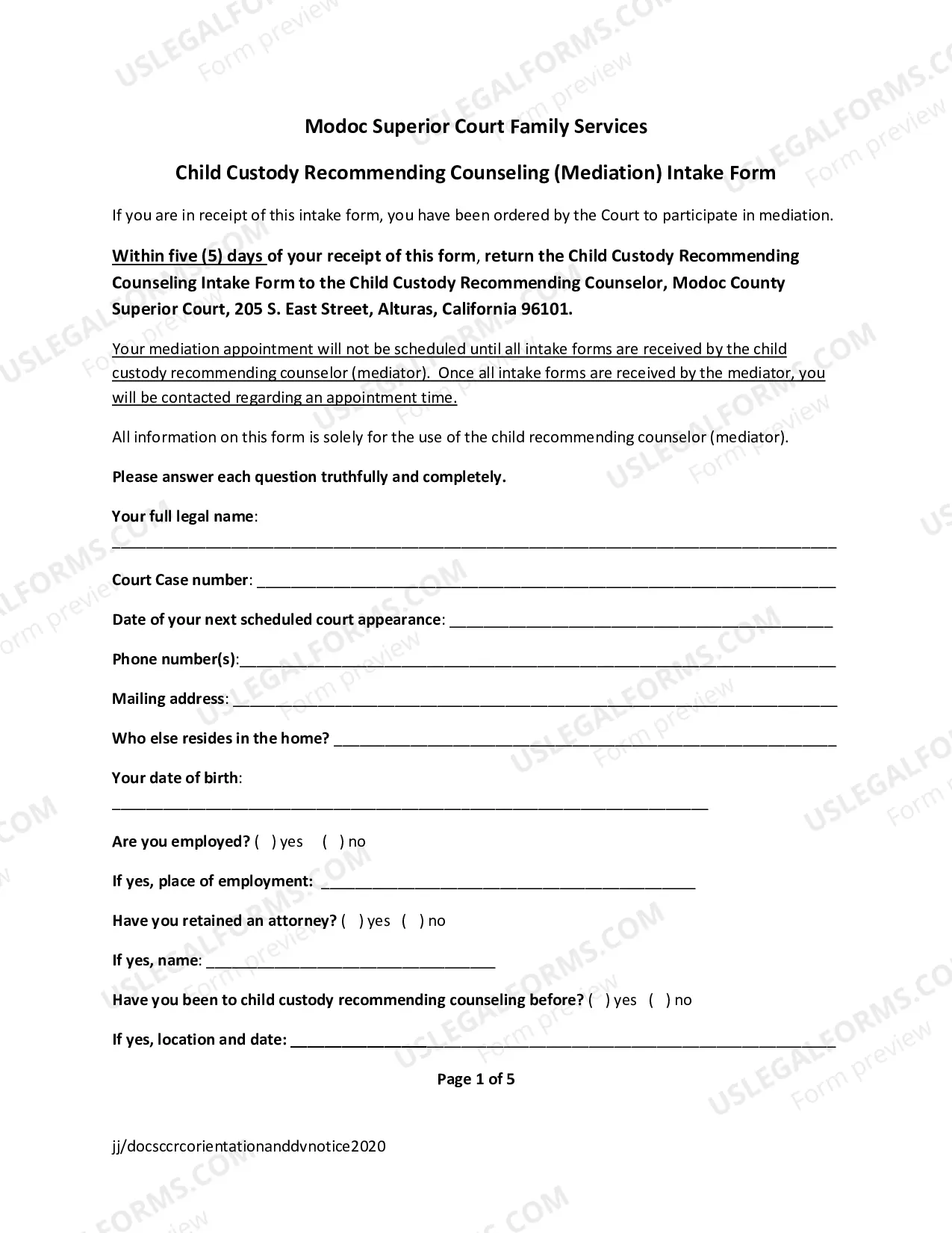 Preview Child Custody Recommending Counseling Intake Form (CCRC Intake Packet)