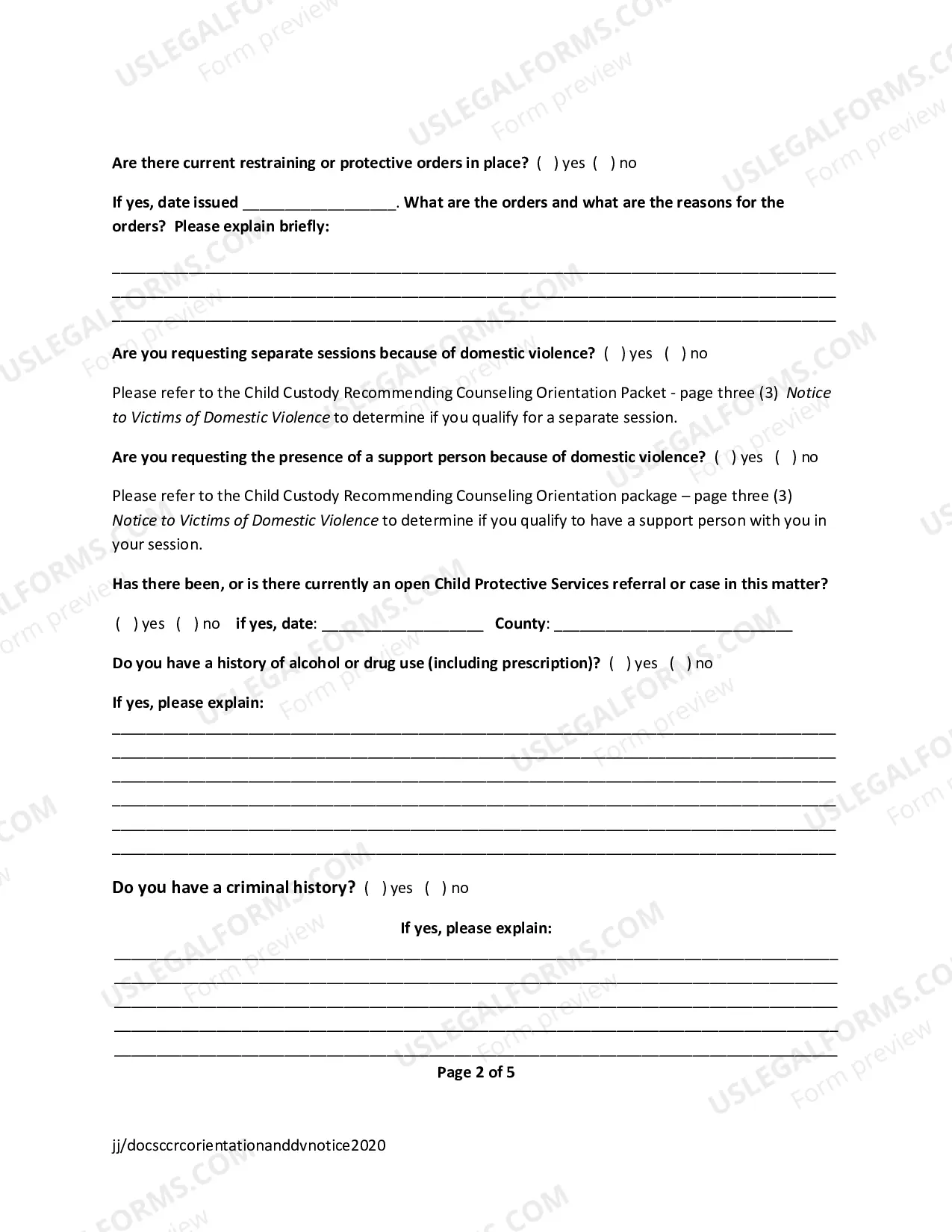 Preview Child Custody Recommending Counseling Intake Form (CCRC Intake Packet)