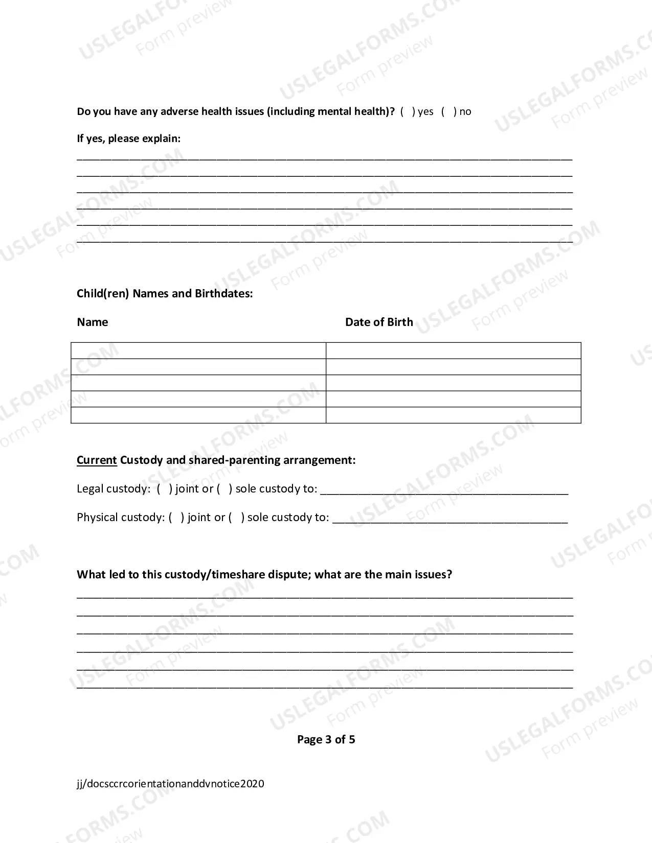 Preview Child Custody Recommending Counseling Intake Form (CCRC Intake Packet)