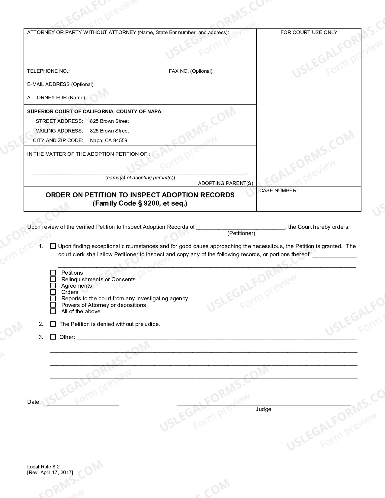 Preview Order On Petition To Inspect Adoption Records