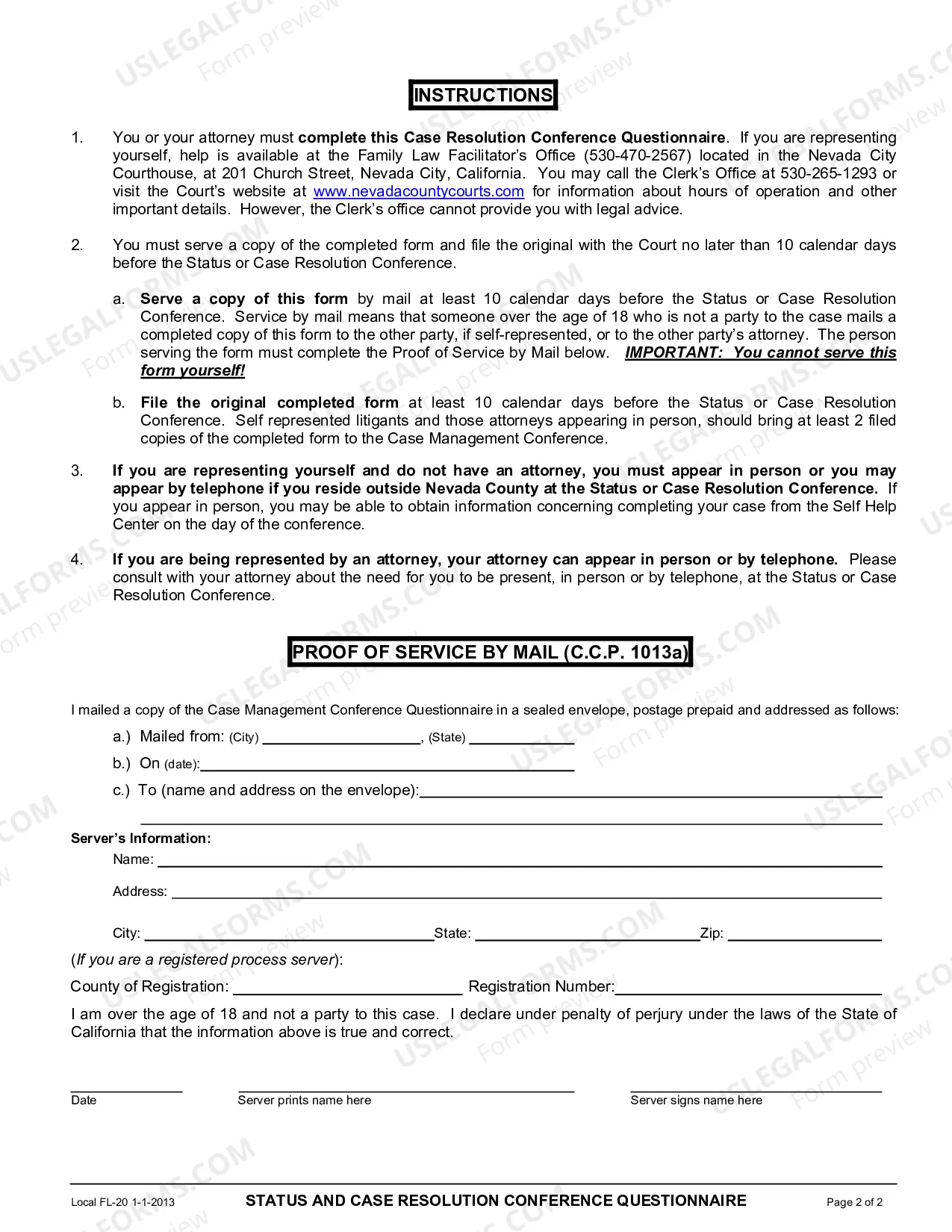 Preview Status And Case Resolution Conference Questionnaire