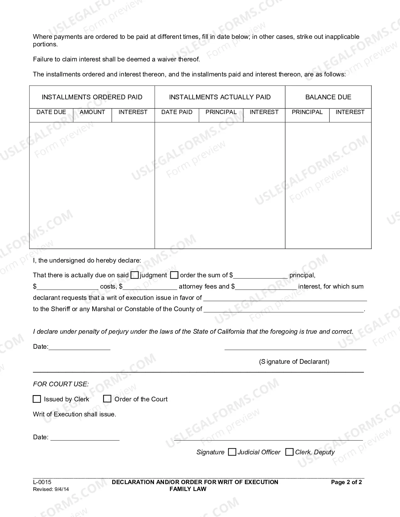 Preview Declaration For Writ Of Execution-Possession-Sale