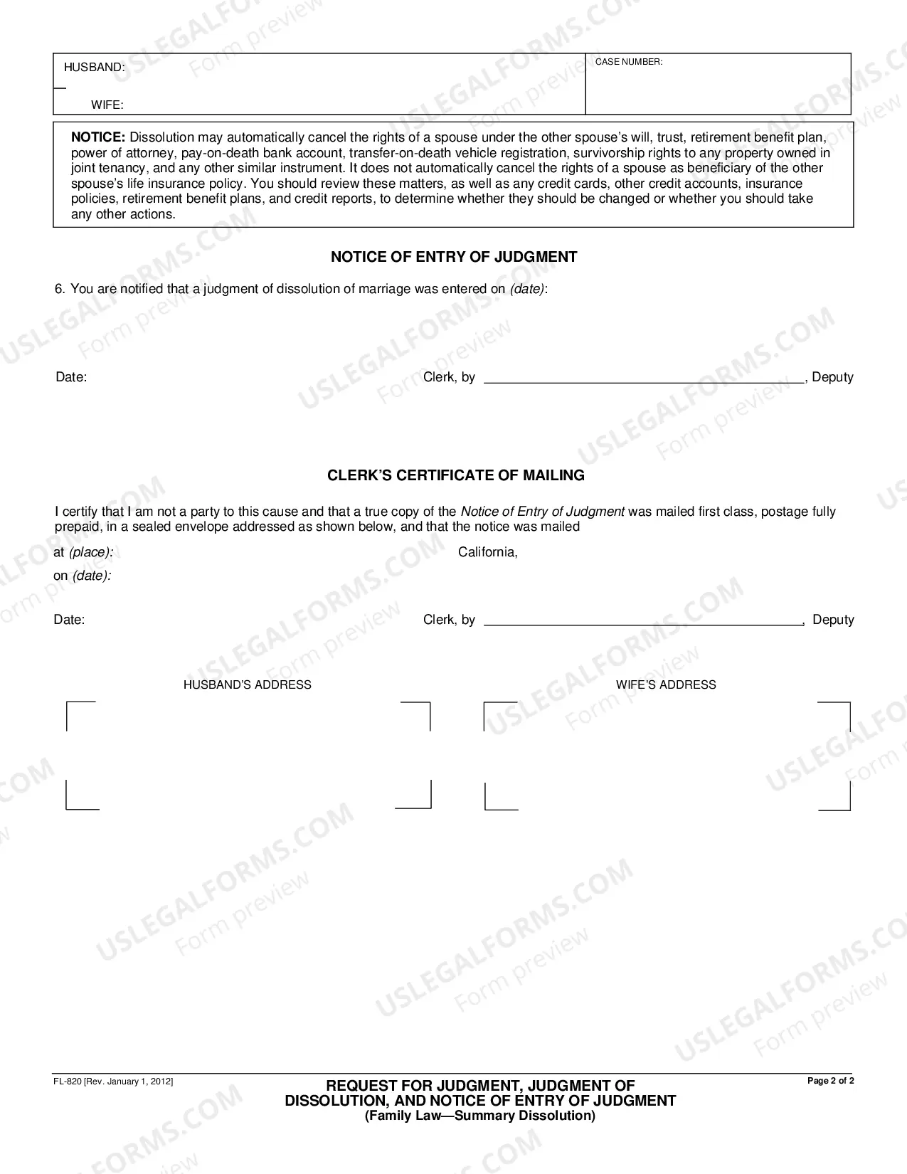 Preview Request For Entry Of Judgment And Judgment