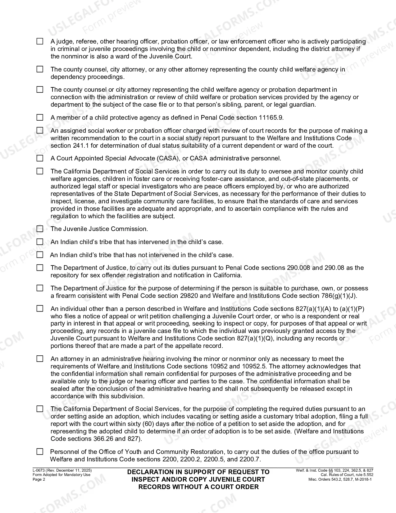 Preview Declaration In Support Of Request To Inspect And-Or Copy Juvenile Court Records