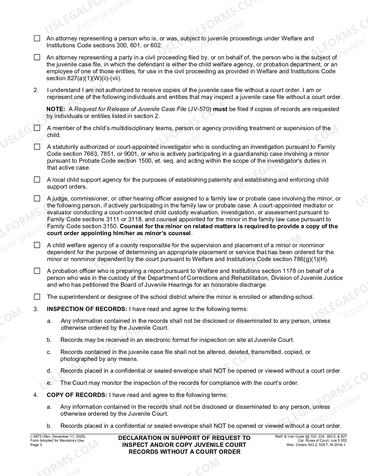Preview Declaration In Support Of Request To Inspect And-Or Copy Juvenile Court Records