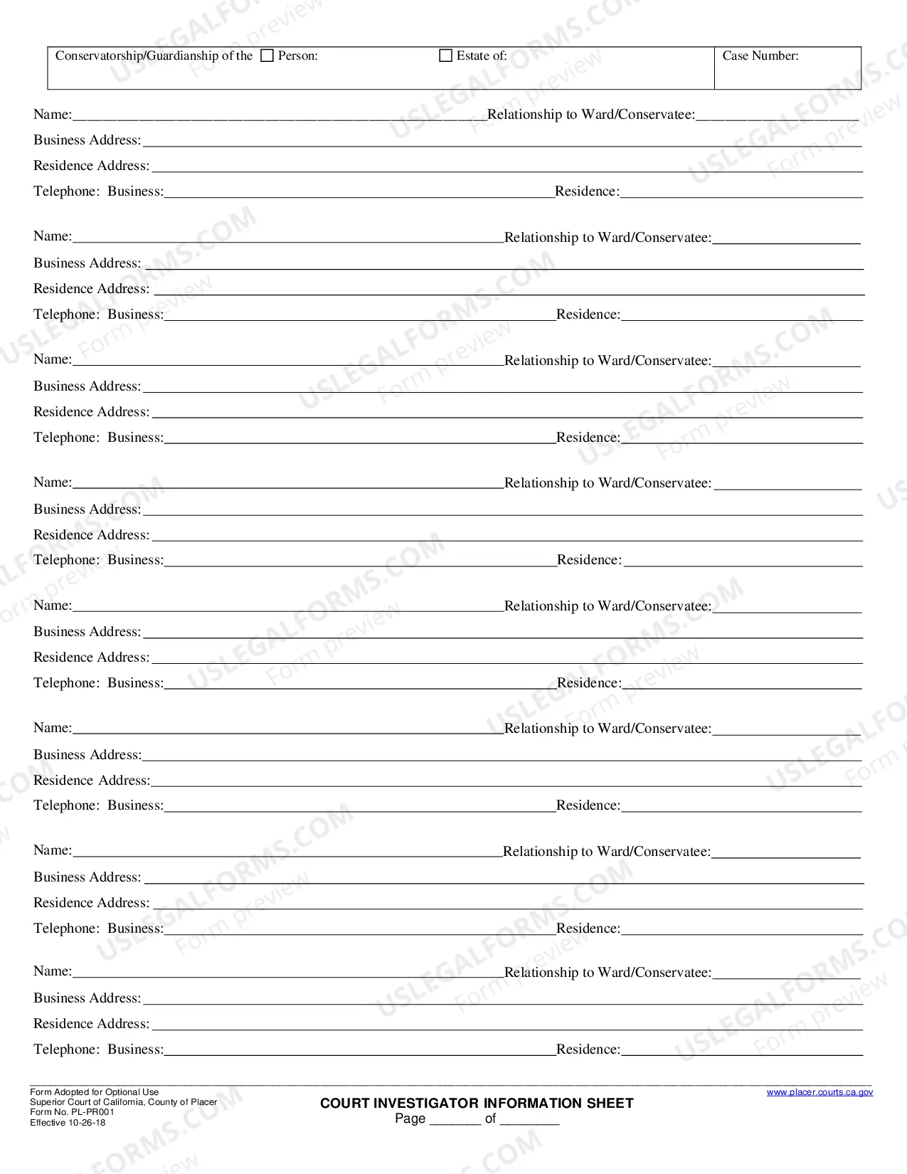 Preview Court Investigator Information Sheet