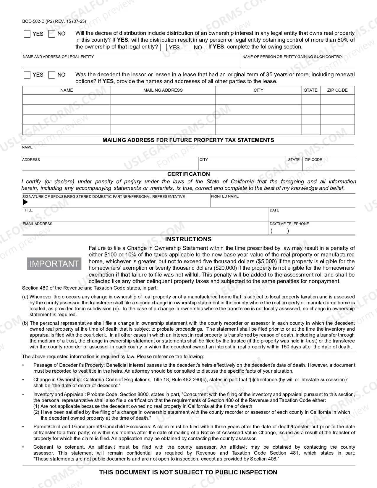 Preview Change In Ownership Statement Death Of Real Property Owner (Riverside)