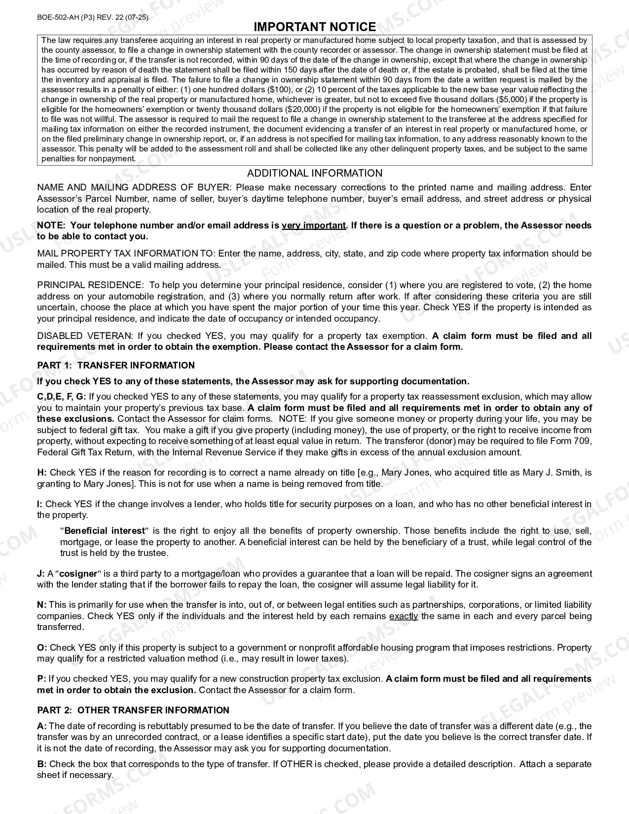 Preview Change Of Ownership Statement (Riverside)