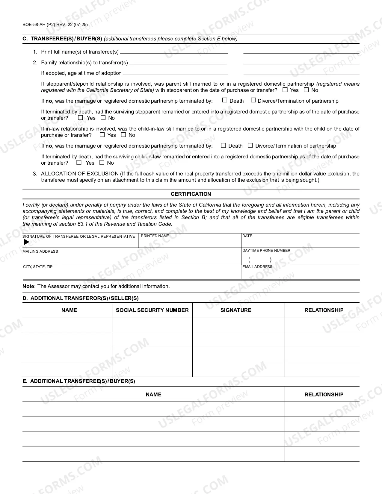 Preview Claim For Reassessment Exclusion For Transfer Between Parent And Child (Riverside)