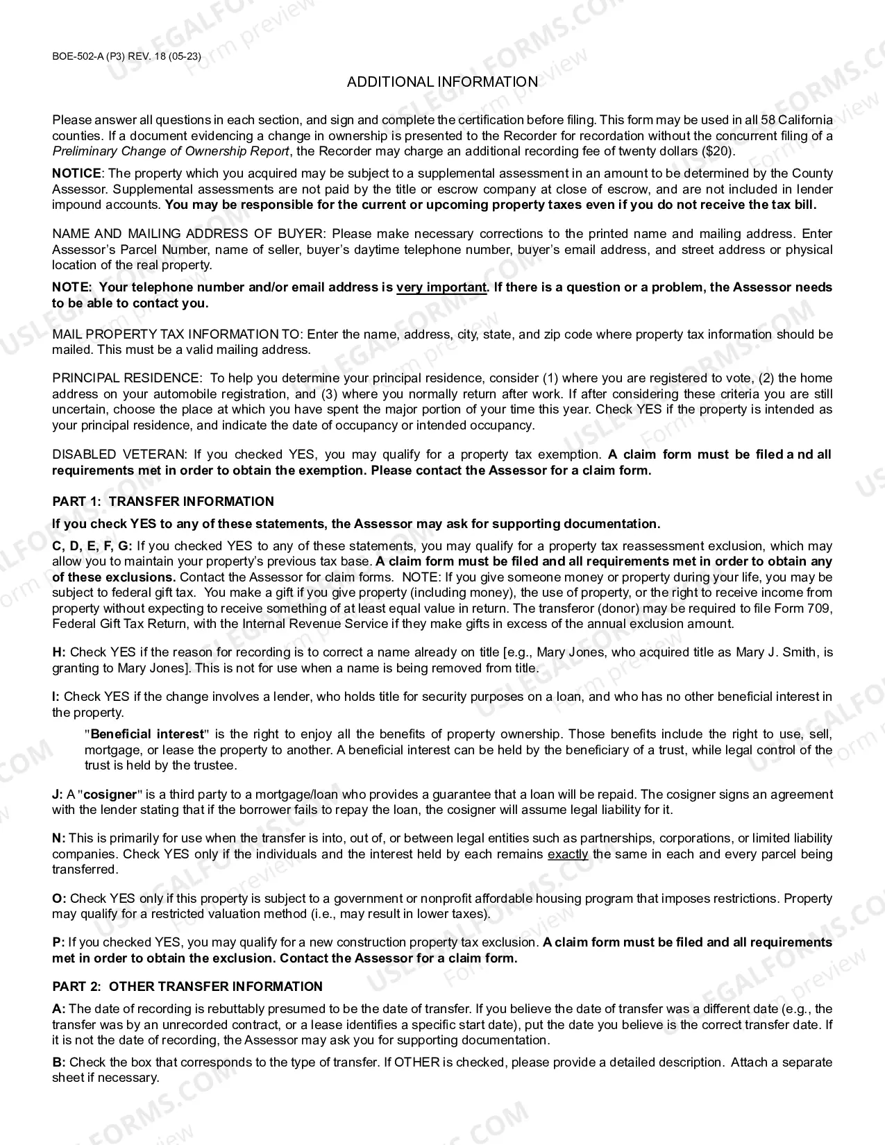 Preview Preliminary Change Of Ownership Report (Riverside County)