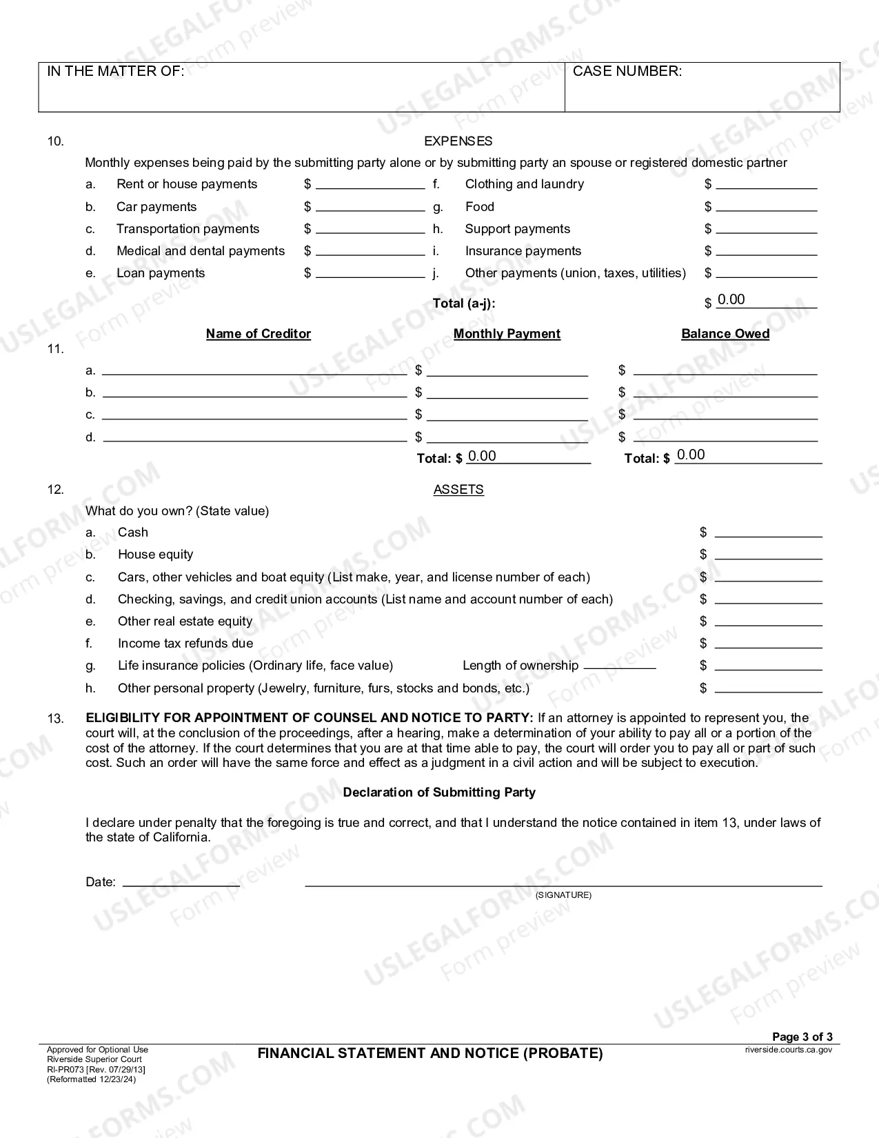 Preview Financial Statement And Notice (Probate)