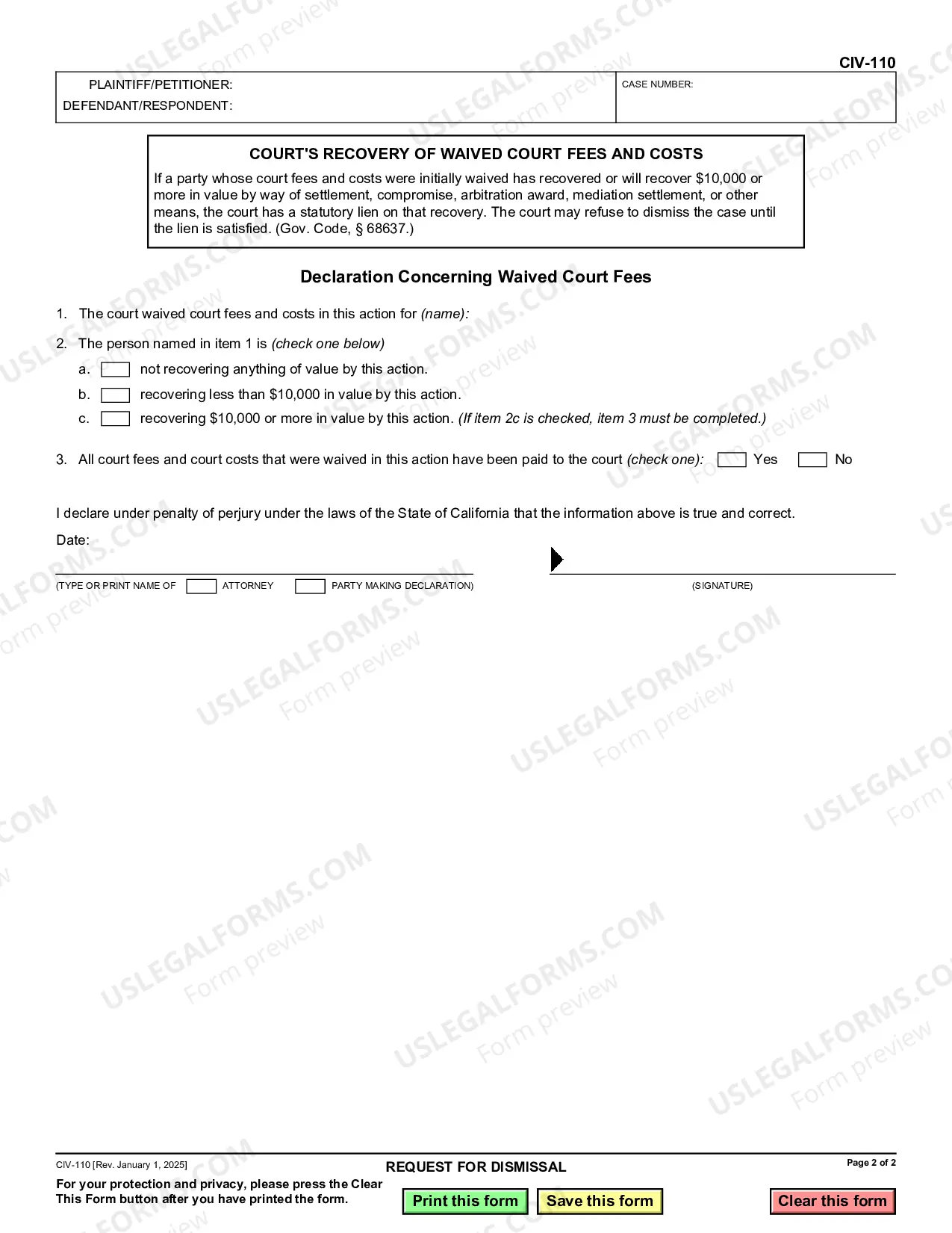 Preview Request For Dismissal (Small Claims Cases)