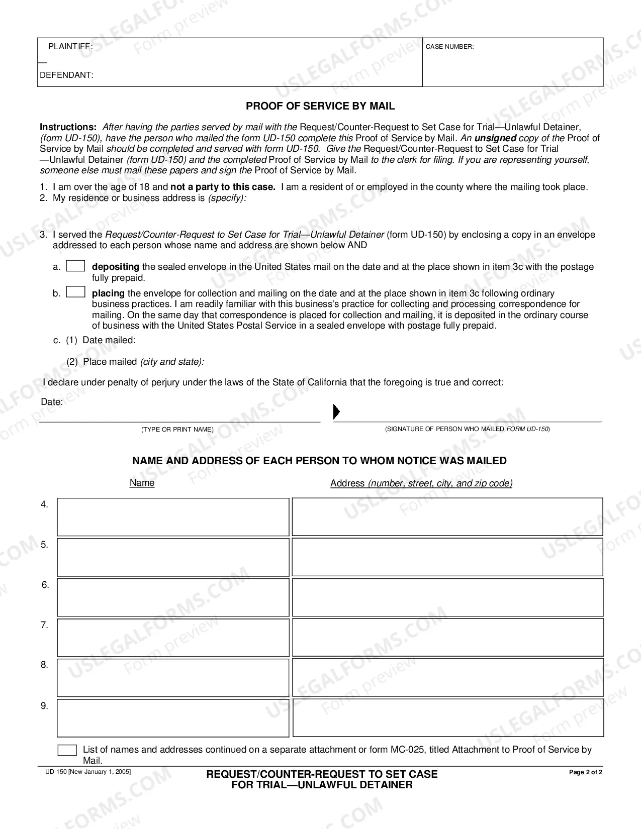 Preview Request-Counter Request To Set Case For Trial-Unlawful Detainer (San Diego)