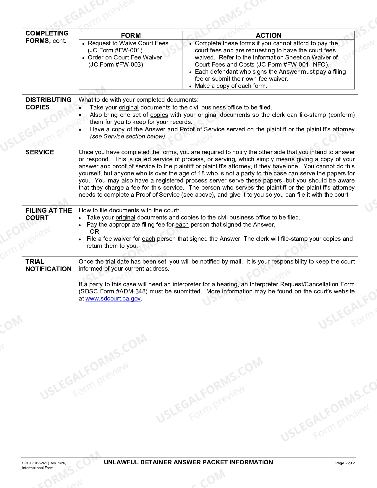 Preview Unlawful Detainer Answer Packet Information