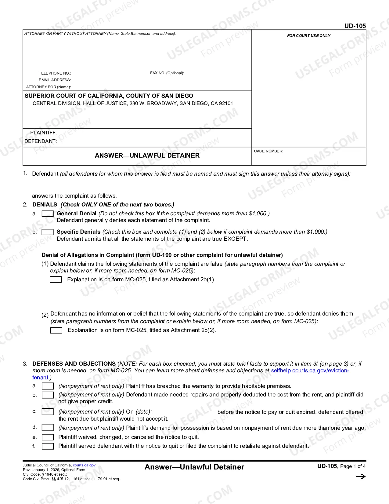 Preview Unlawful Detainer Answer Packet Information