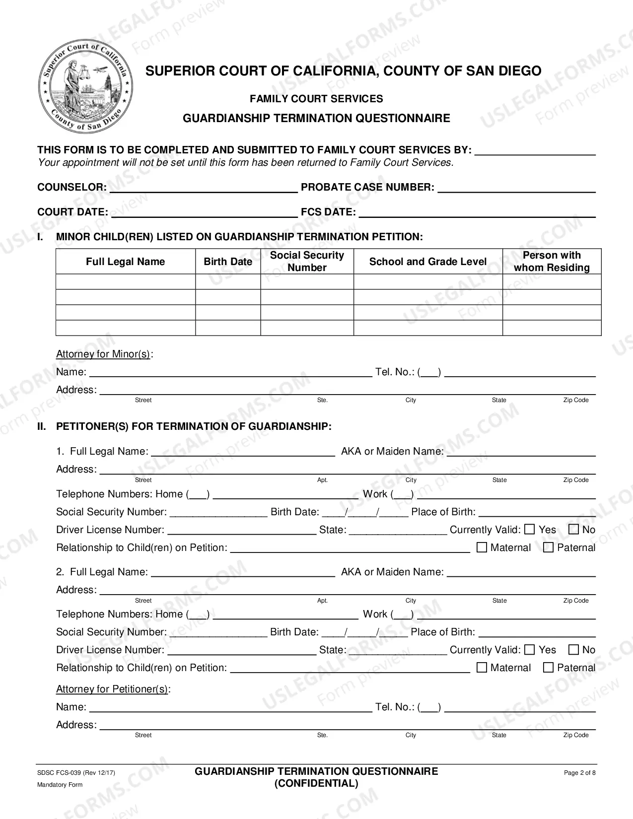 Preview Guardianship Termination Questionnaire