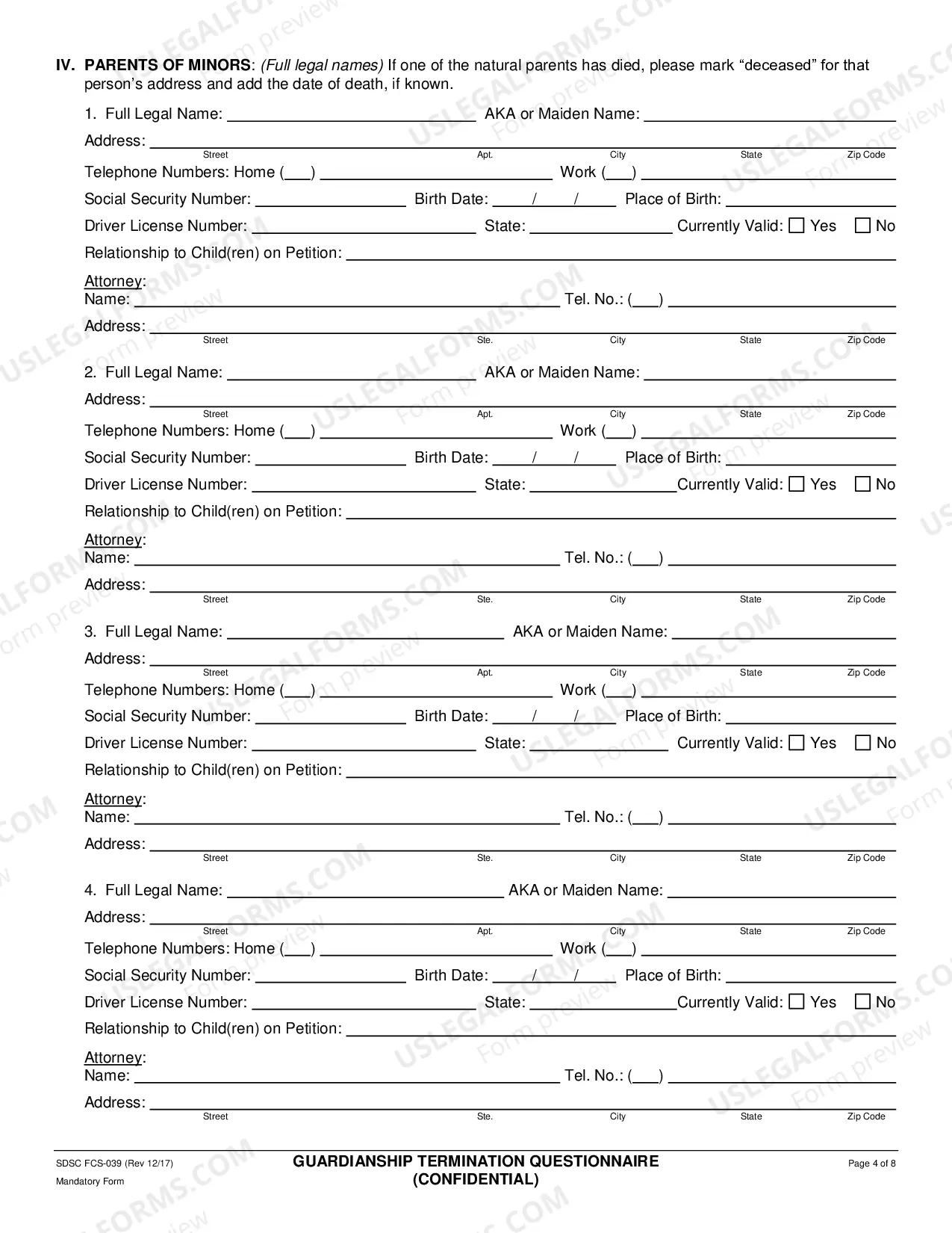 Preview Guardianship Termination Questionnaire