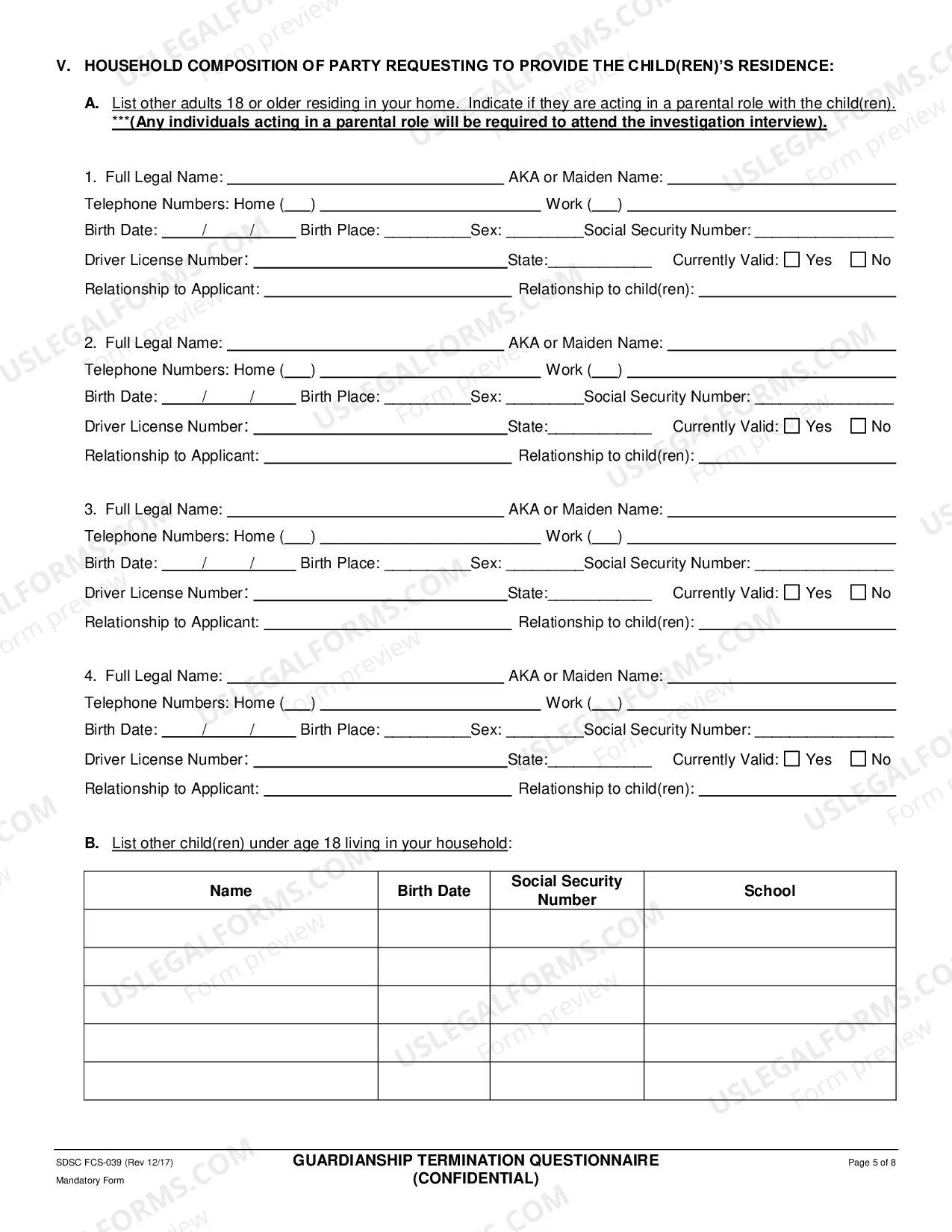 Preview Guardianship Termination Questionnaire
