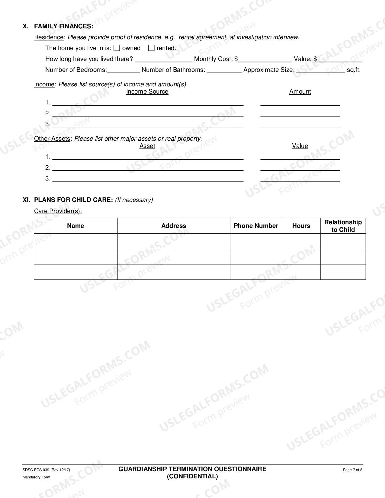 Preview Guardianship Termination Questionnaire