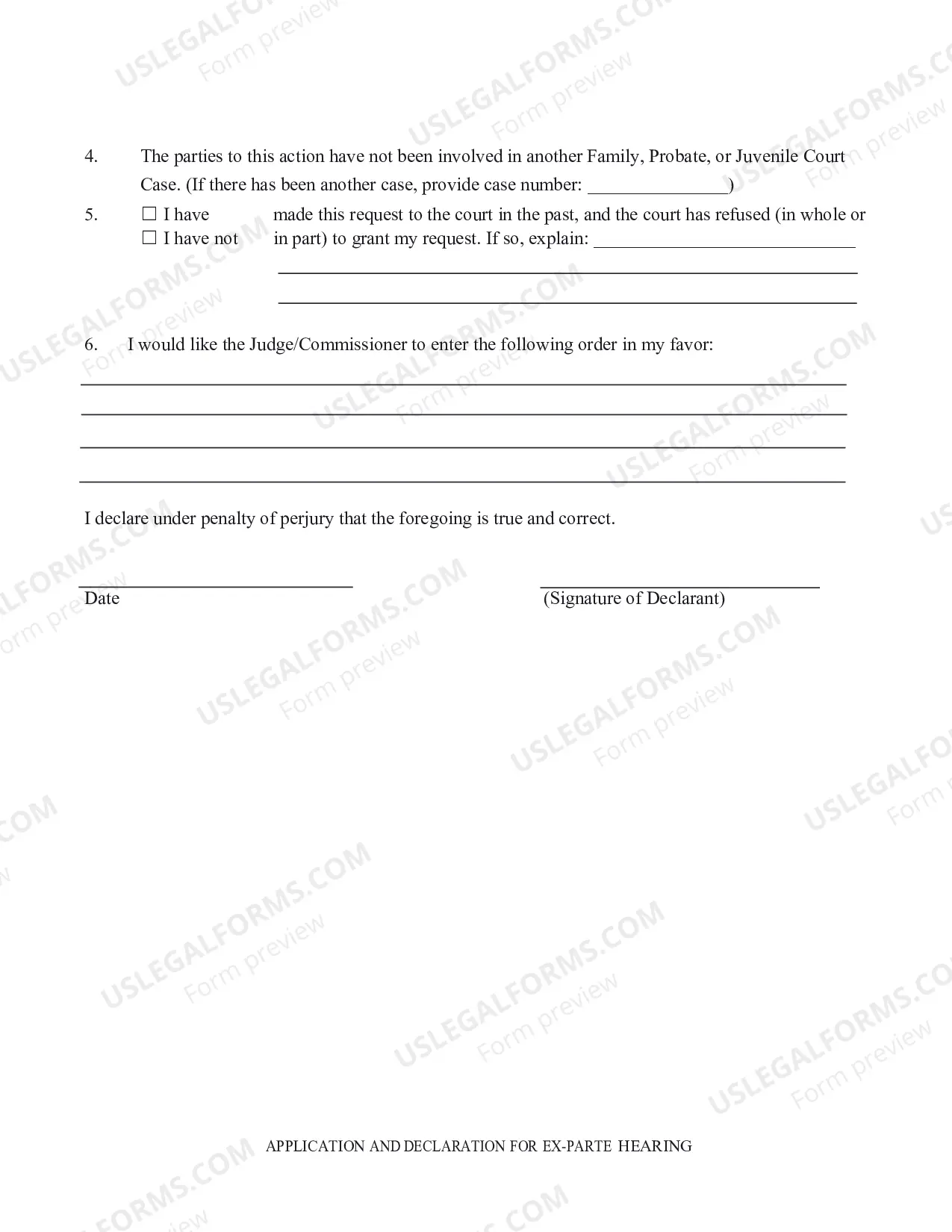 Preview Ex Parte Application And Declaration